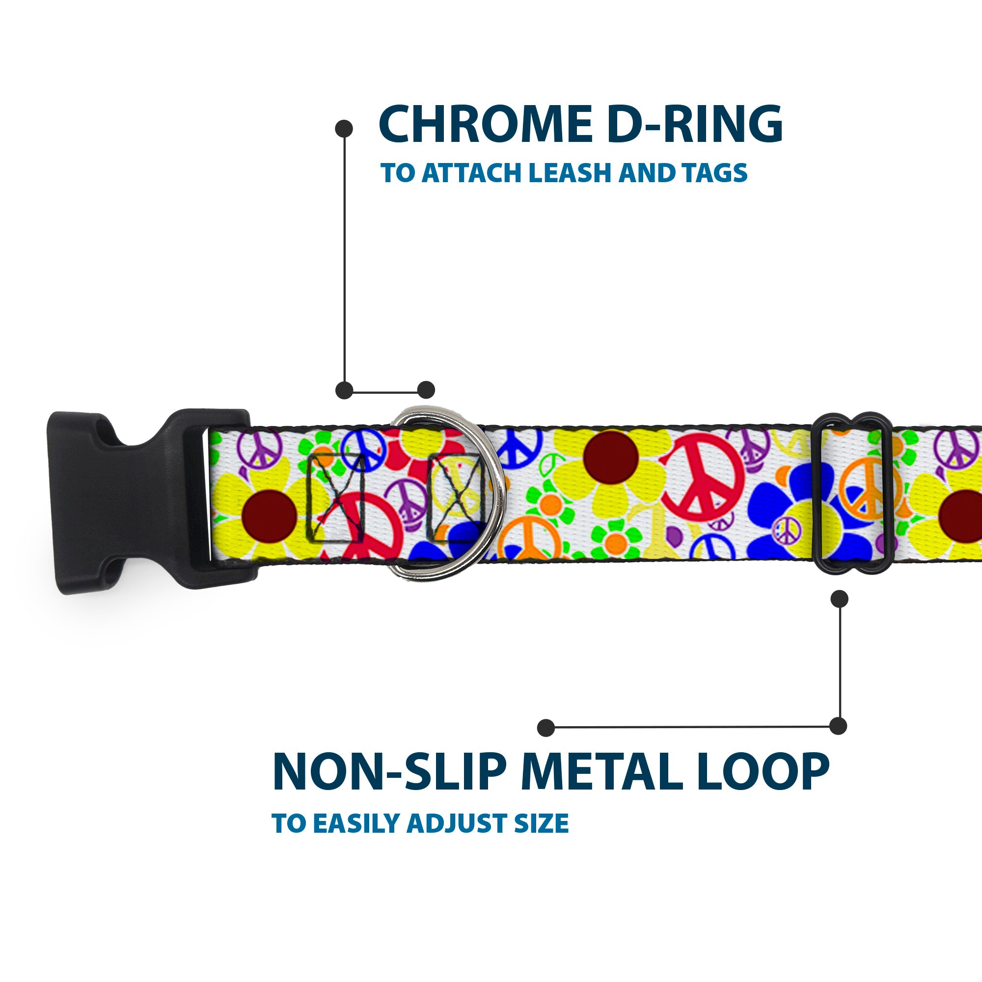 Plastic Clip Collar - Flower Peace Power Plastic Clip Collars Buckle-Down