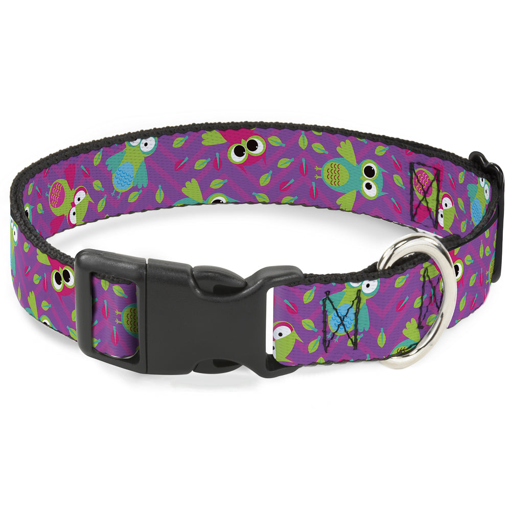 Plastic Clip Collar - Flying Owls w/Leaves Purple/Multi Color Plastic Clip Collars Buckle-Down