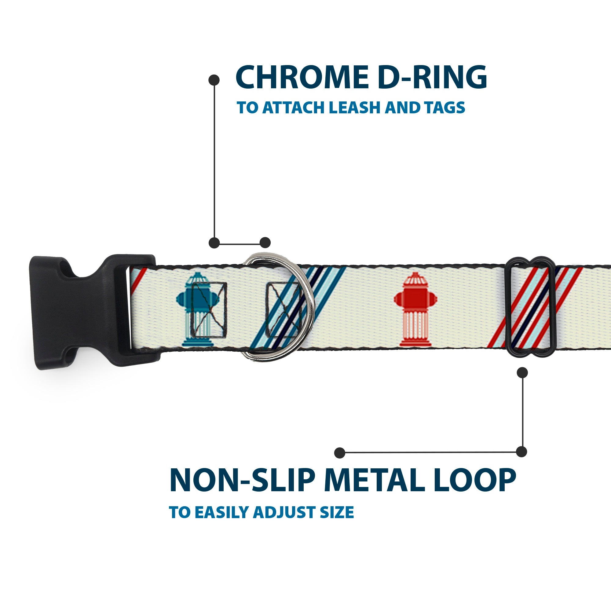 Plastic Clip Collar - Fire Hydrants/Stripes Tan/Blues/Reds Plastic Clip Collars Buckle-Down