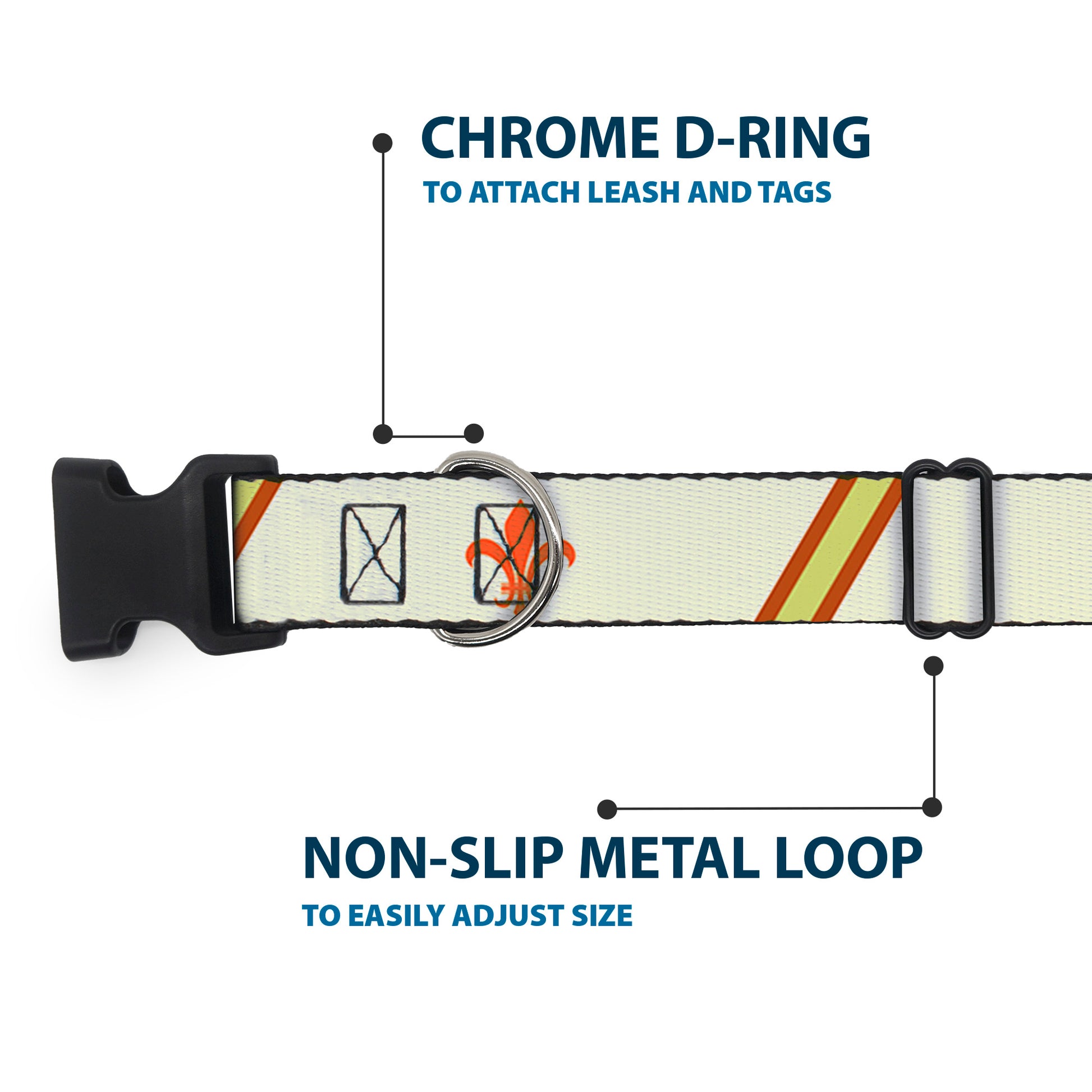 Plastic Clip Collar - Fleur-de-Lis2 Stripes Tan/Orange/Brown/Green Plastic Clip Collars Buckle-Down