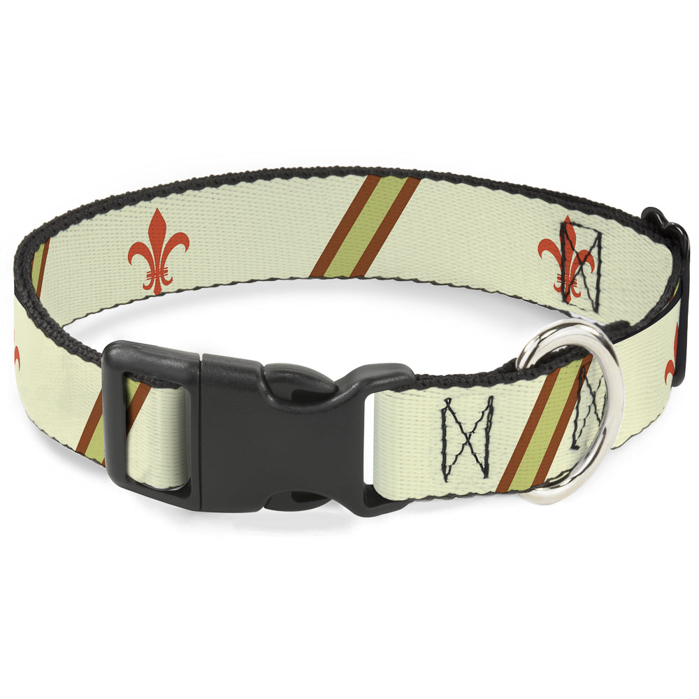 Plastic Clip Collar - Fleur-de-Lis2 Stripes Tan/Orange/Brown/Green Plastic Clip Collars Buckle-Down