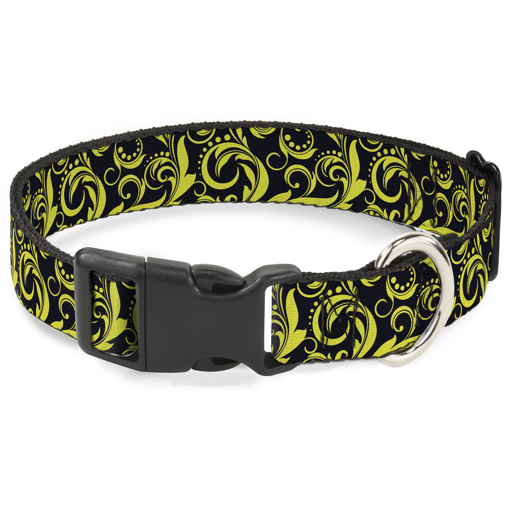 Plastic Clip Collar - Filigree Navy/Yellow Plastic Clip Collars Buckle-Down