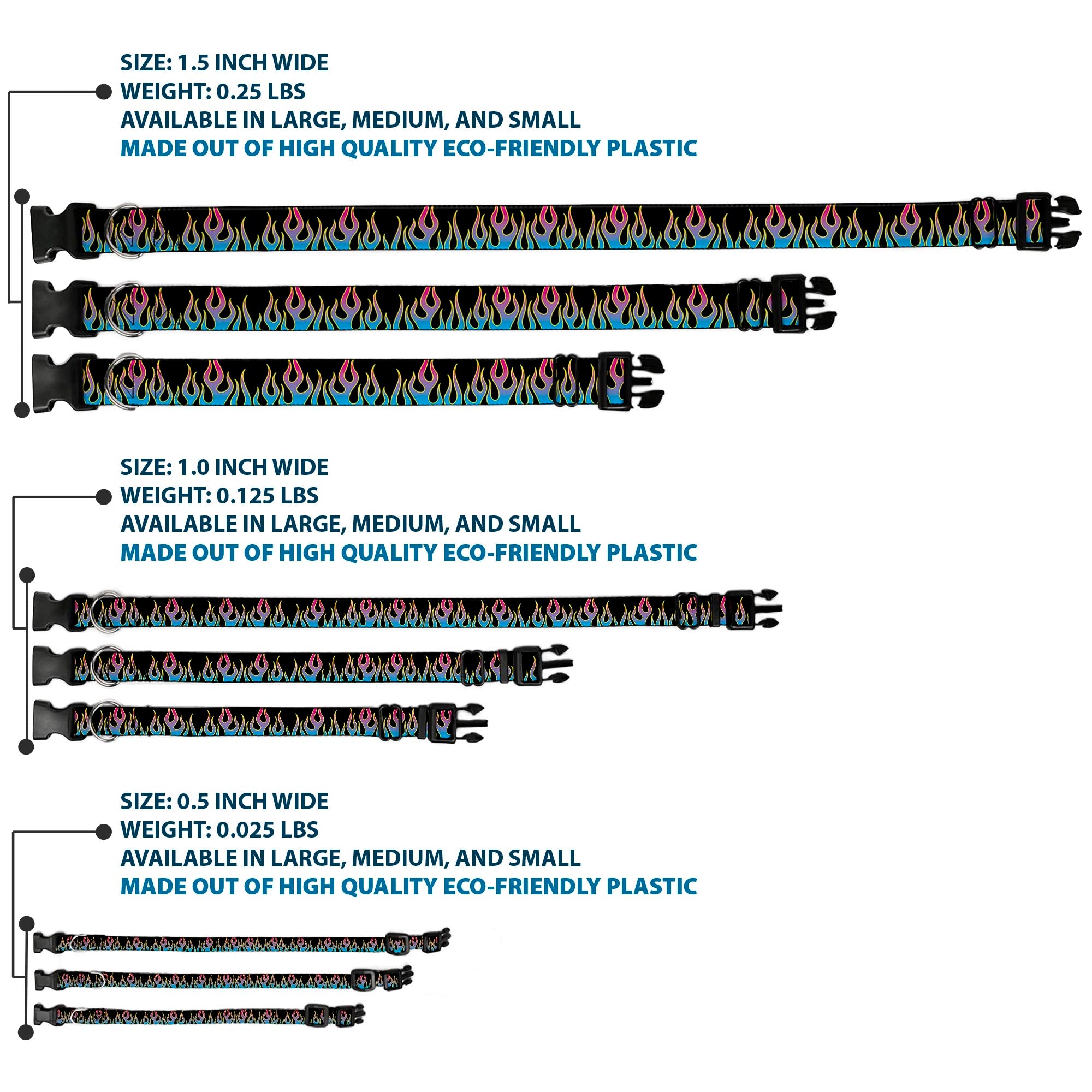 Plastic Clip Collar - Flames Black/Blue/Pink Plastic Clip Collars Buckle-Down