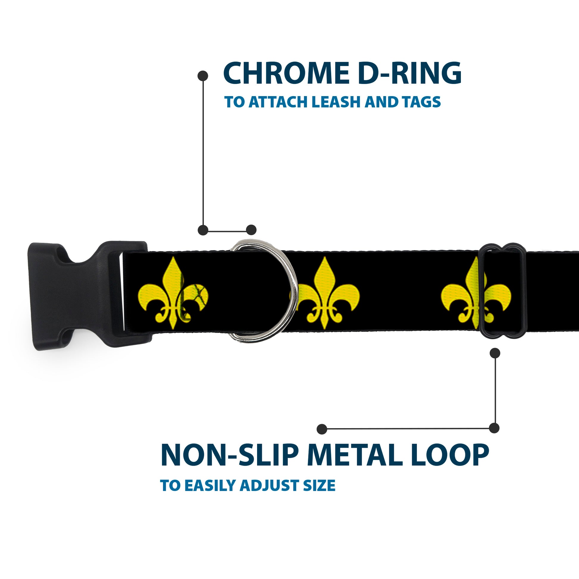 Plastic Clip Collar - Fleur-de-Lis Black/Yellow Plastic Clip Collars Buckle-Down