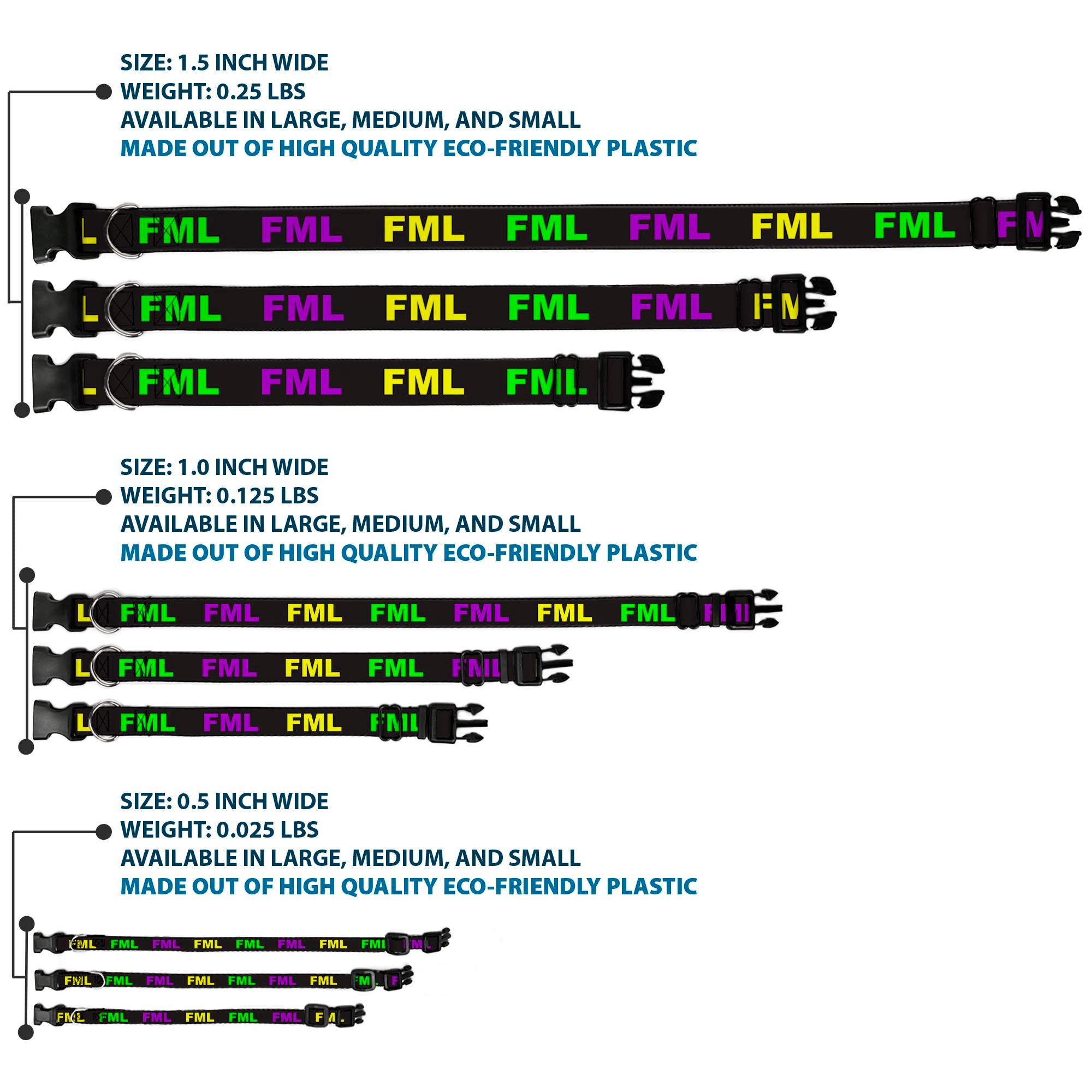 Buckle-Down Plastic Buckle Dog Collar - FML Black/Yellow/Green/Purple Plastic Clip Collars Buckle-Down
