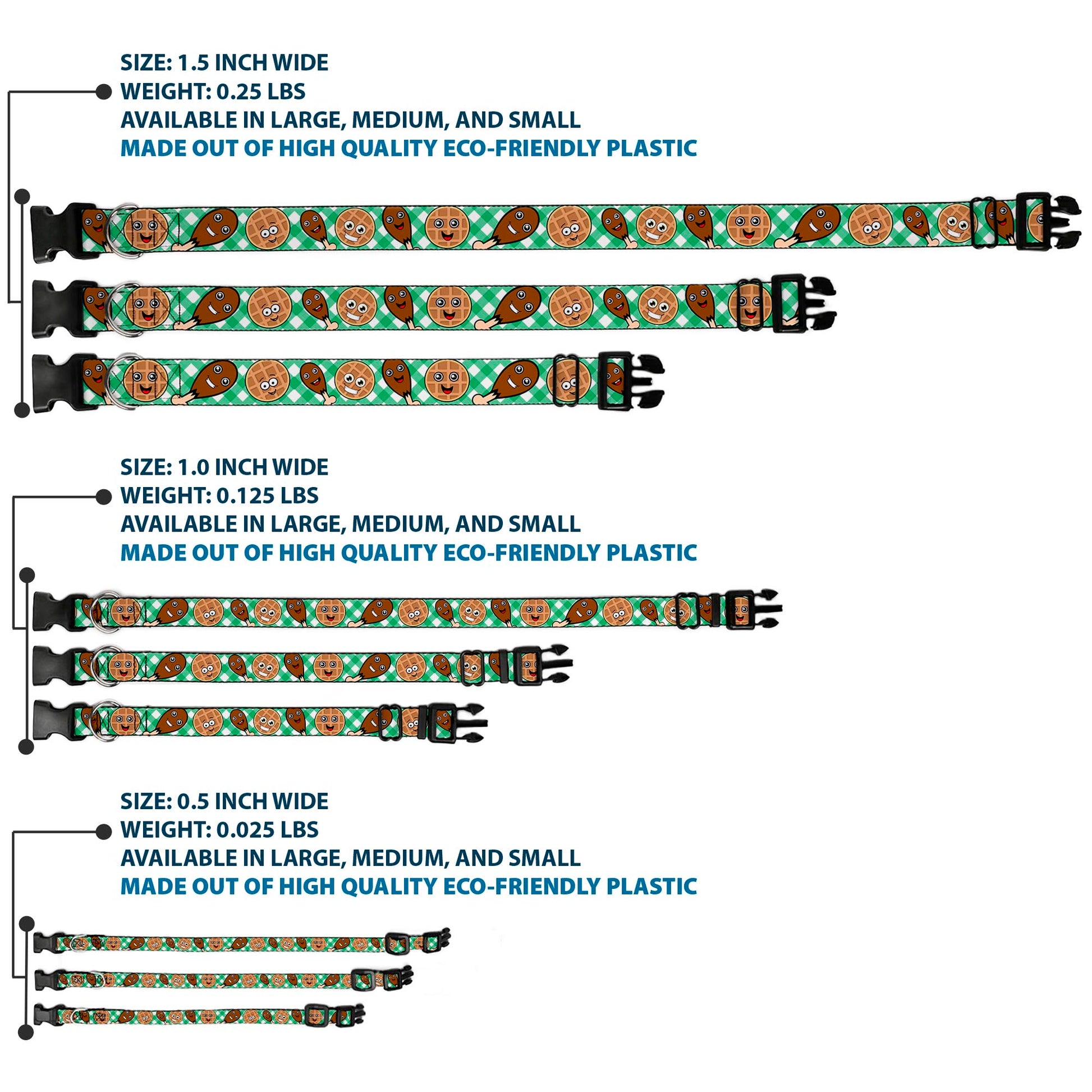 Plastic Clip Collar - Fried Chicken & Waffles Plaid White/Green Plastic Clip Collars Buckle-Down
