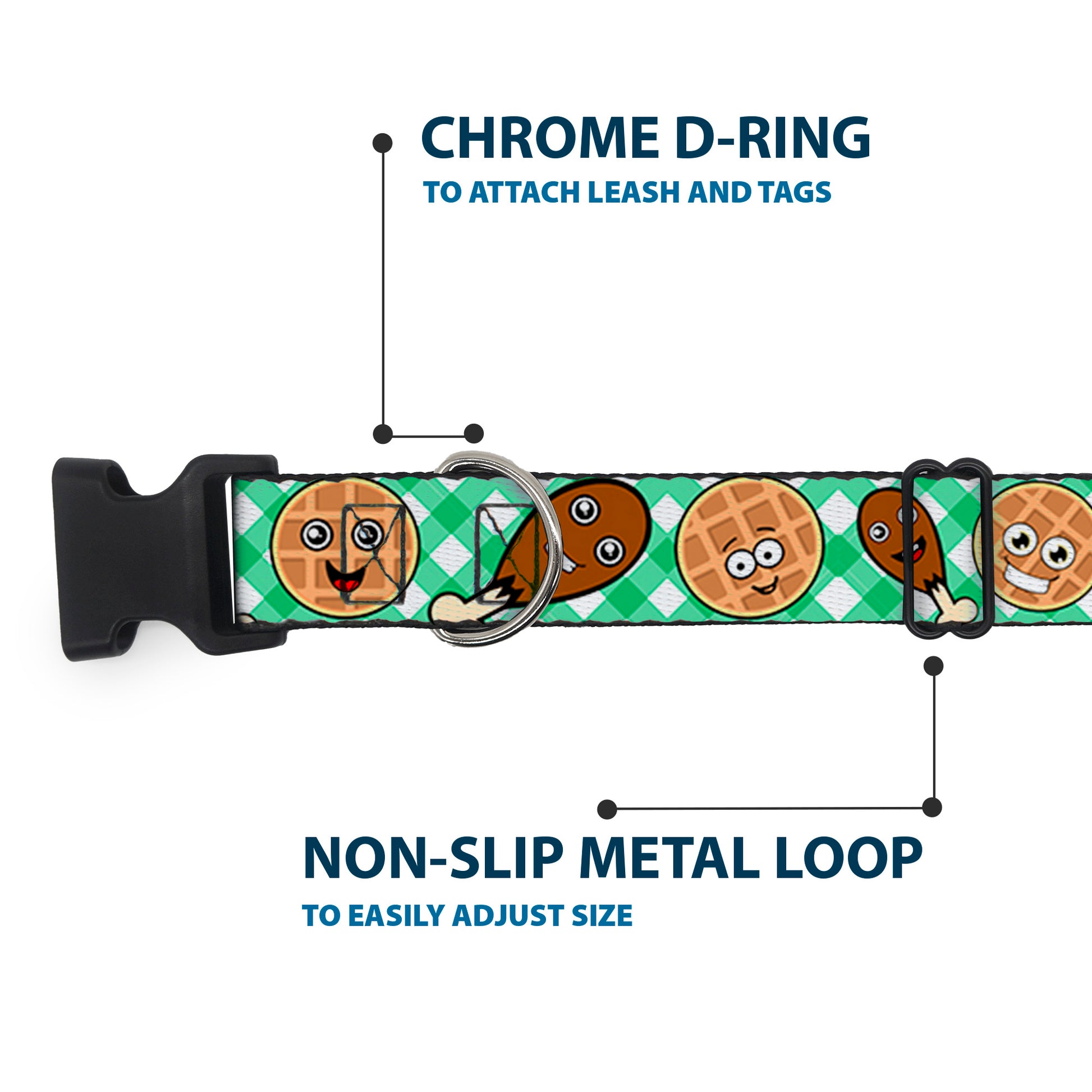 Plastic Clip Collar - Fried Chicken & Waffles Plaid White/Green Plastic Clip Collars Buckle-Down