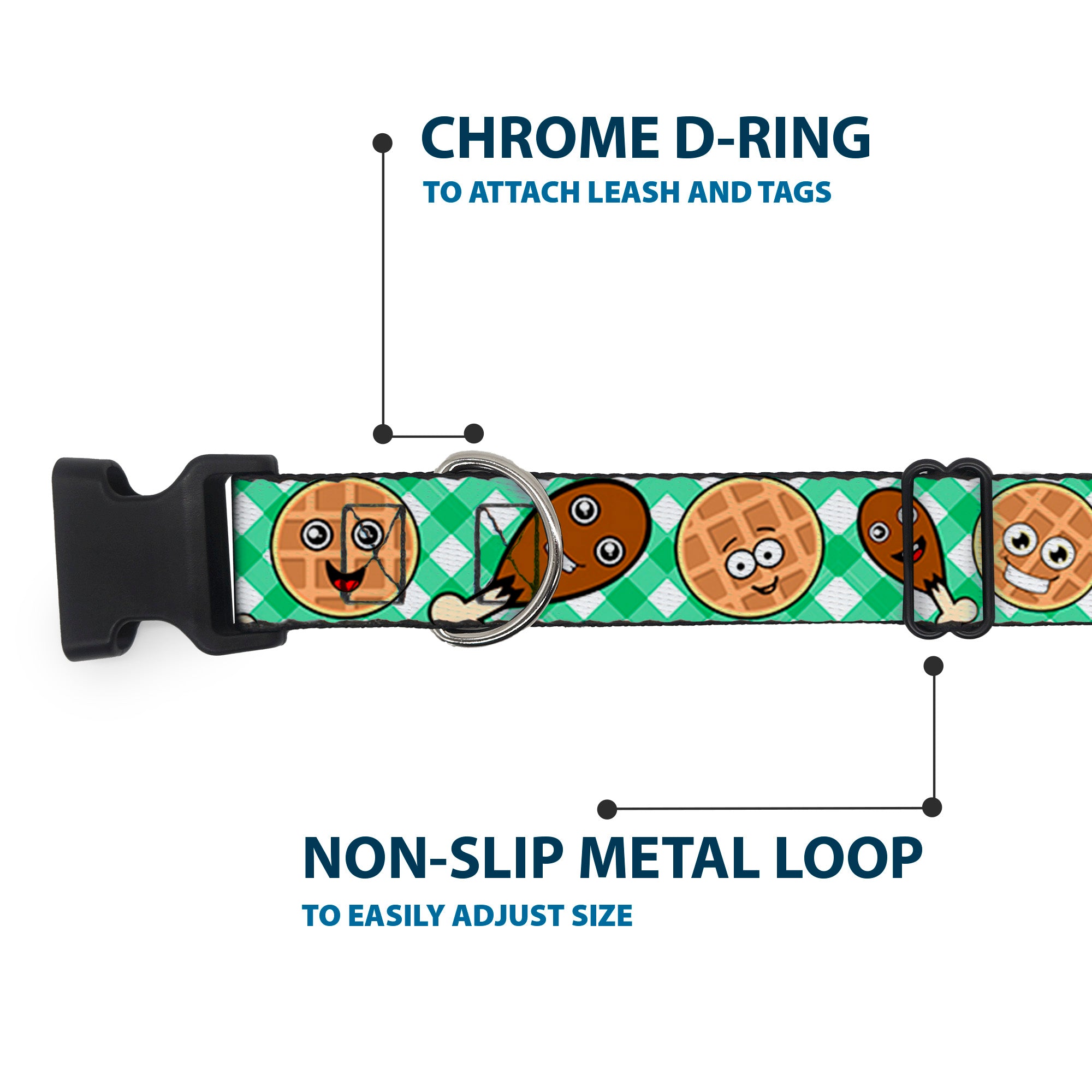Plastic Clip Collar - Fried Chicken & Waffles Plaid White/Green Plastic Clip Collars Buckle-Down