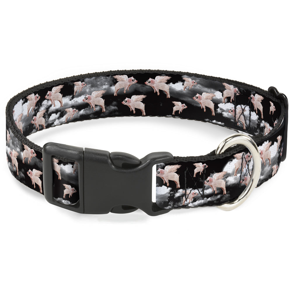 Plastic Clip Collar - Flying Pigs Black/White/Pink Plastic Clip Collars Buckle-Down