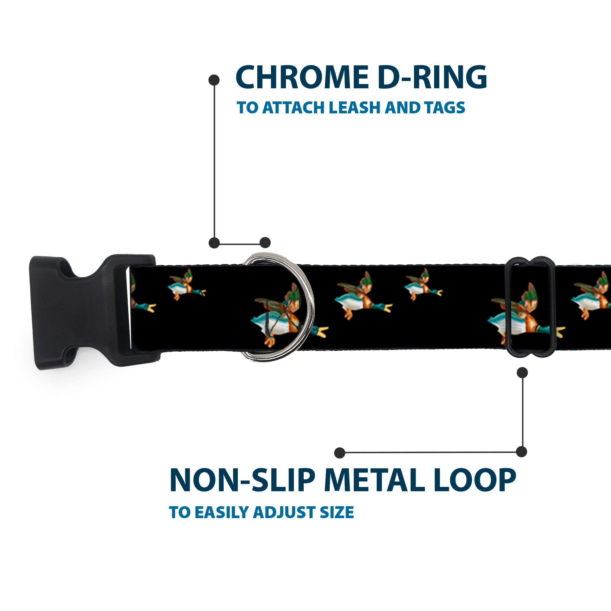 Plastic Clip Collar - Flying Mallards Black Plastic Clip Collars Buckle-Down