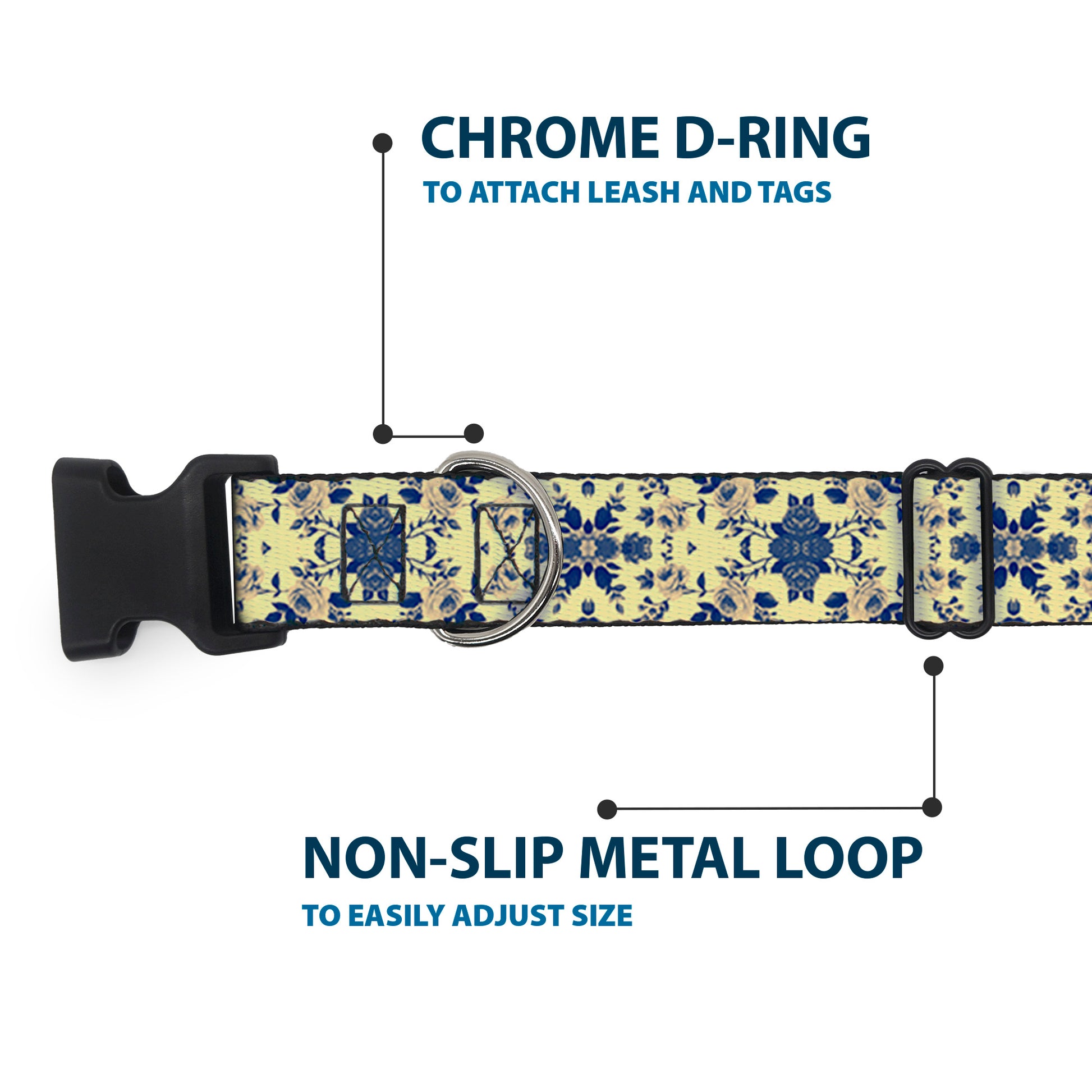 Plastic Clip Collar - Floral Collage Tan/Blue Plastic Clip Collars Buckle-Down