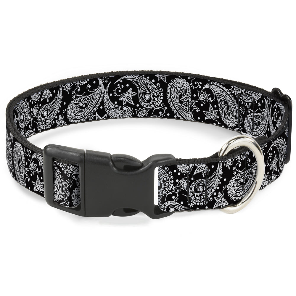 Plastic Clip Collar - Floral Paisley Black/White Plastic Clip Collars Buckle-Down