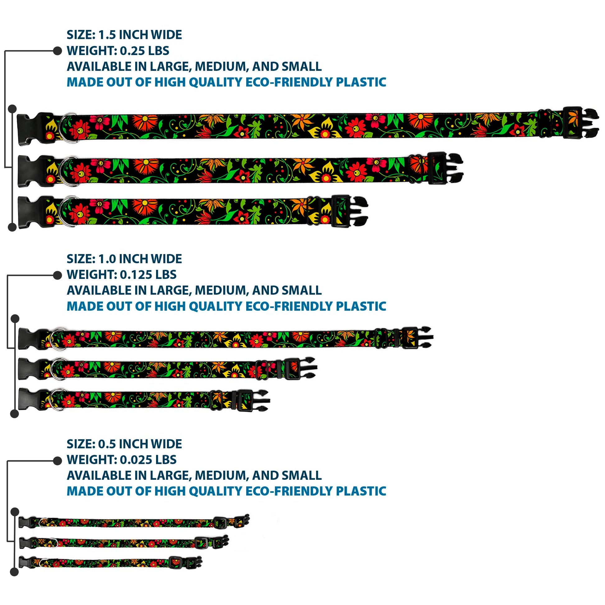 Plastic Clip Collar - Floral Collage2 Black/Red/Orange/Green Plastic Clip Collars Buckle-Down