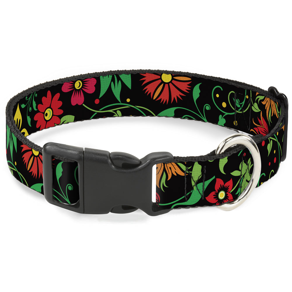 Plastic Clip Collar - Floral Collage2 Black/Red/Orange/Green Plastic Clip Collars Buckle-Down
