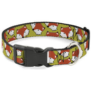 Plastic Clip Collar - Fox Face Scattered Warm Olive Plastic Clip Collars Buckle-Down