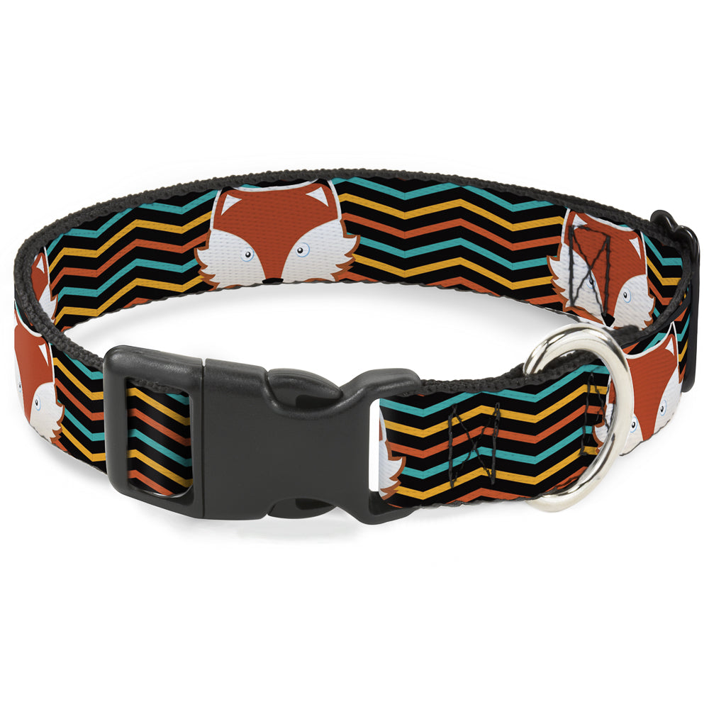 Plastic Clip Collar - Fox Face/Stripes Black/Multi Color Plastic Clip Collars Buckle-Down