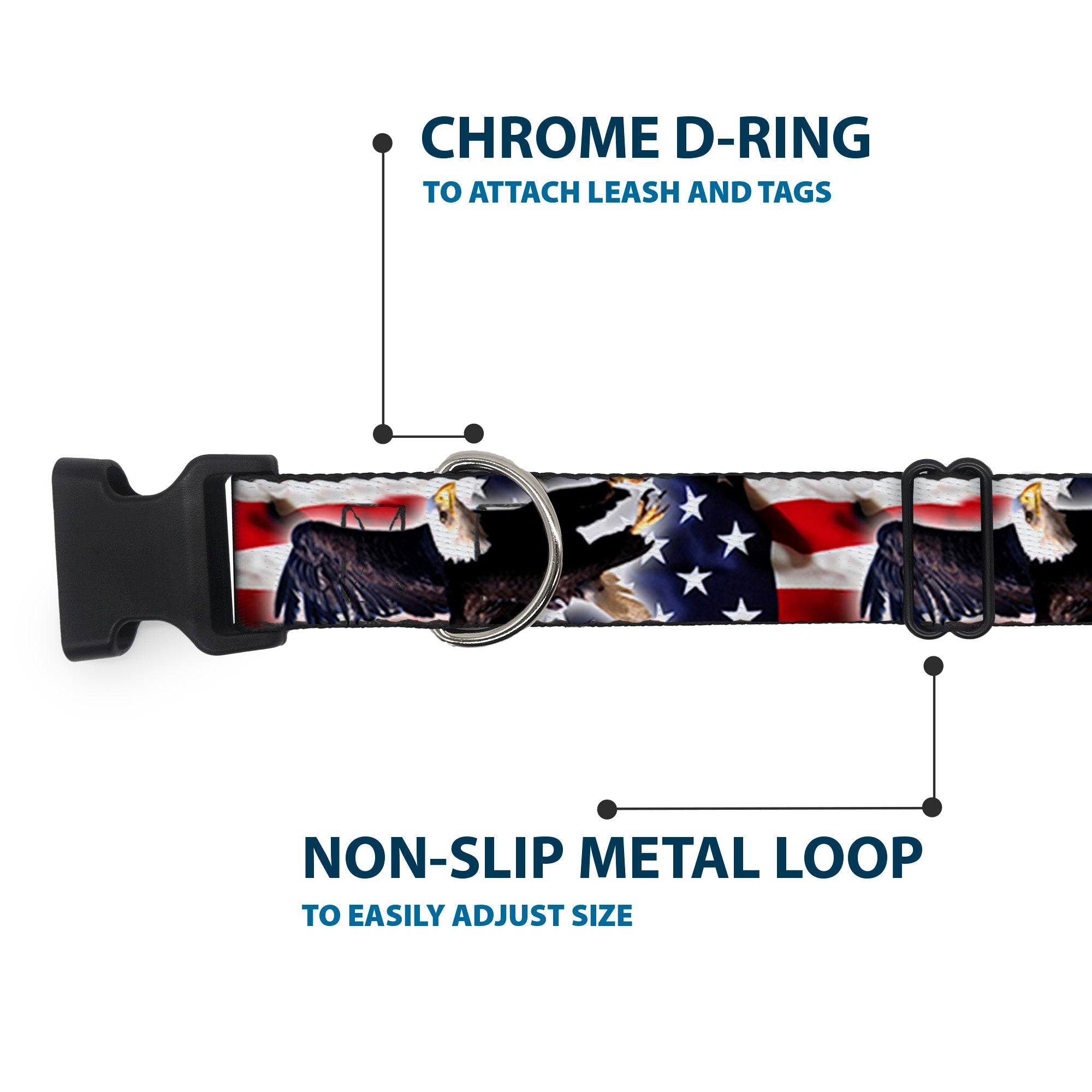Plastic Clip Collar - Flying Eagle/American Flag Plastic Clip Collars Buckle-Down