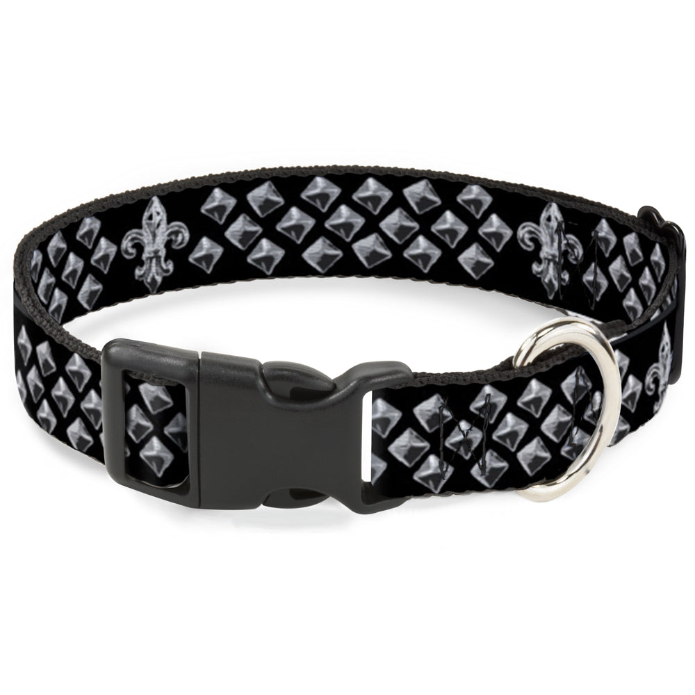 Plastic Clip Collar - Fleur-de-Lis/Printed Studs Black/Grays Plastic Clip Collars Buckle-Down