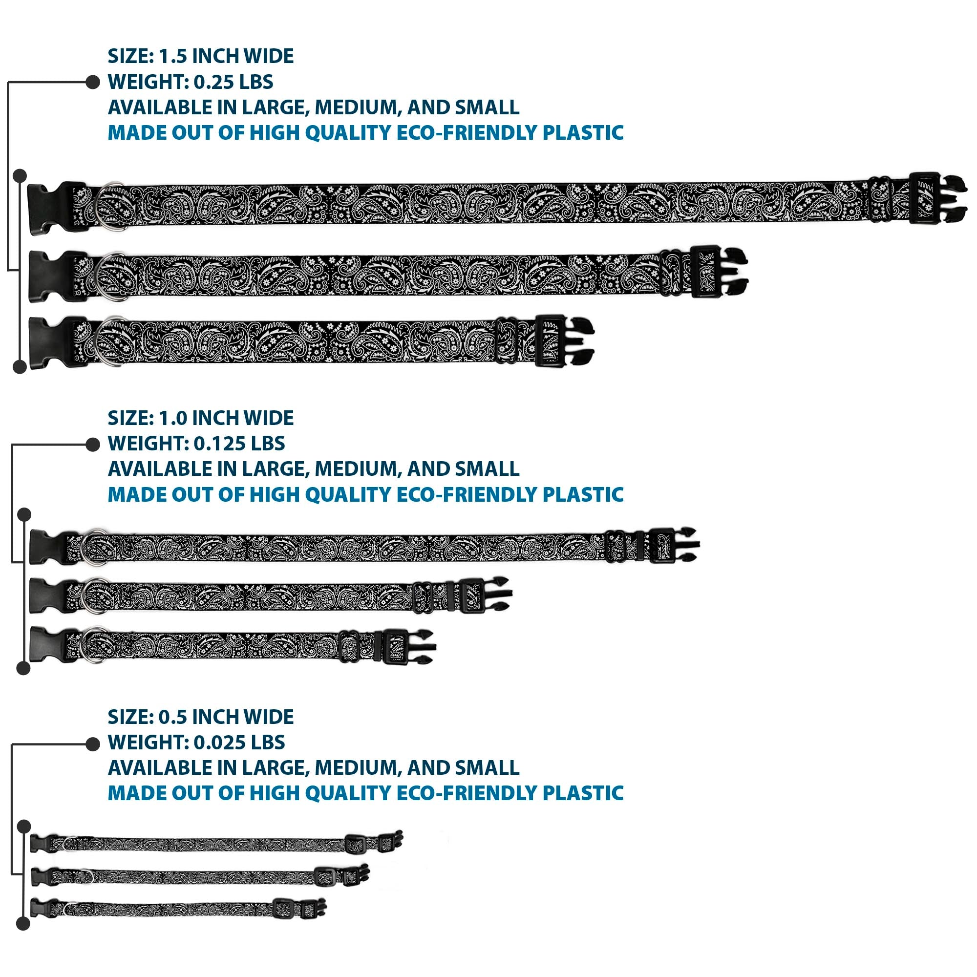 Plastic Clip Collar - Floral Paisley2 Black/White Plastic Clip Collars Buckle-Down