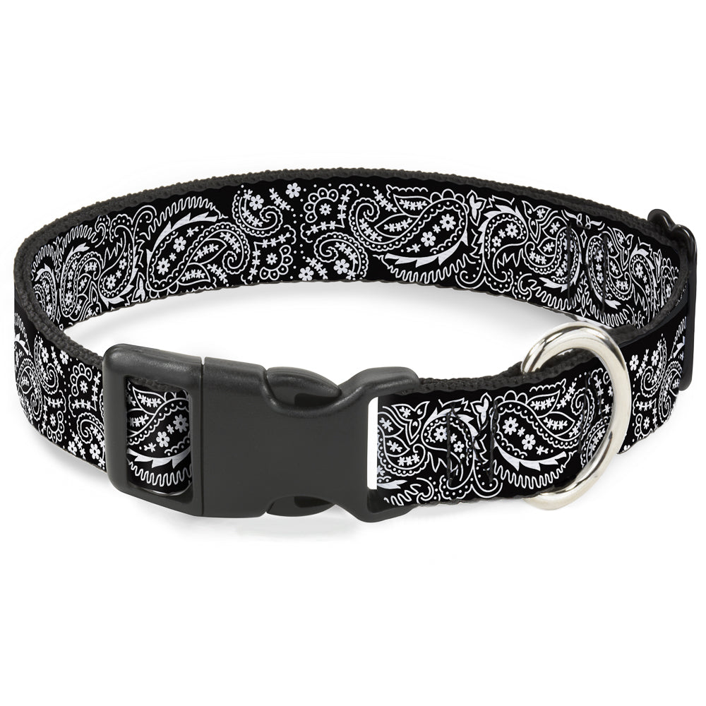 Plastic Clip Collar - Floral Paisley2 Black/White Plastic Clip Collars Buckle-Down