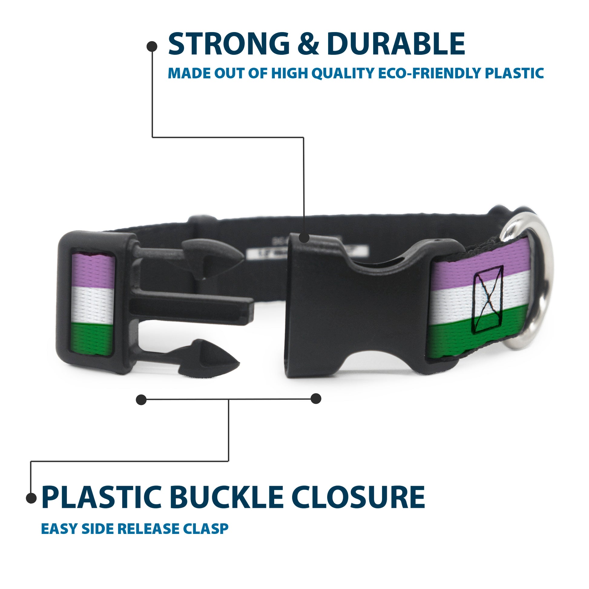 Plastic Clip Collar - Flag Genderqueer Lavender/White/Green Plastic Clip Collars Buckle-Down