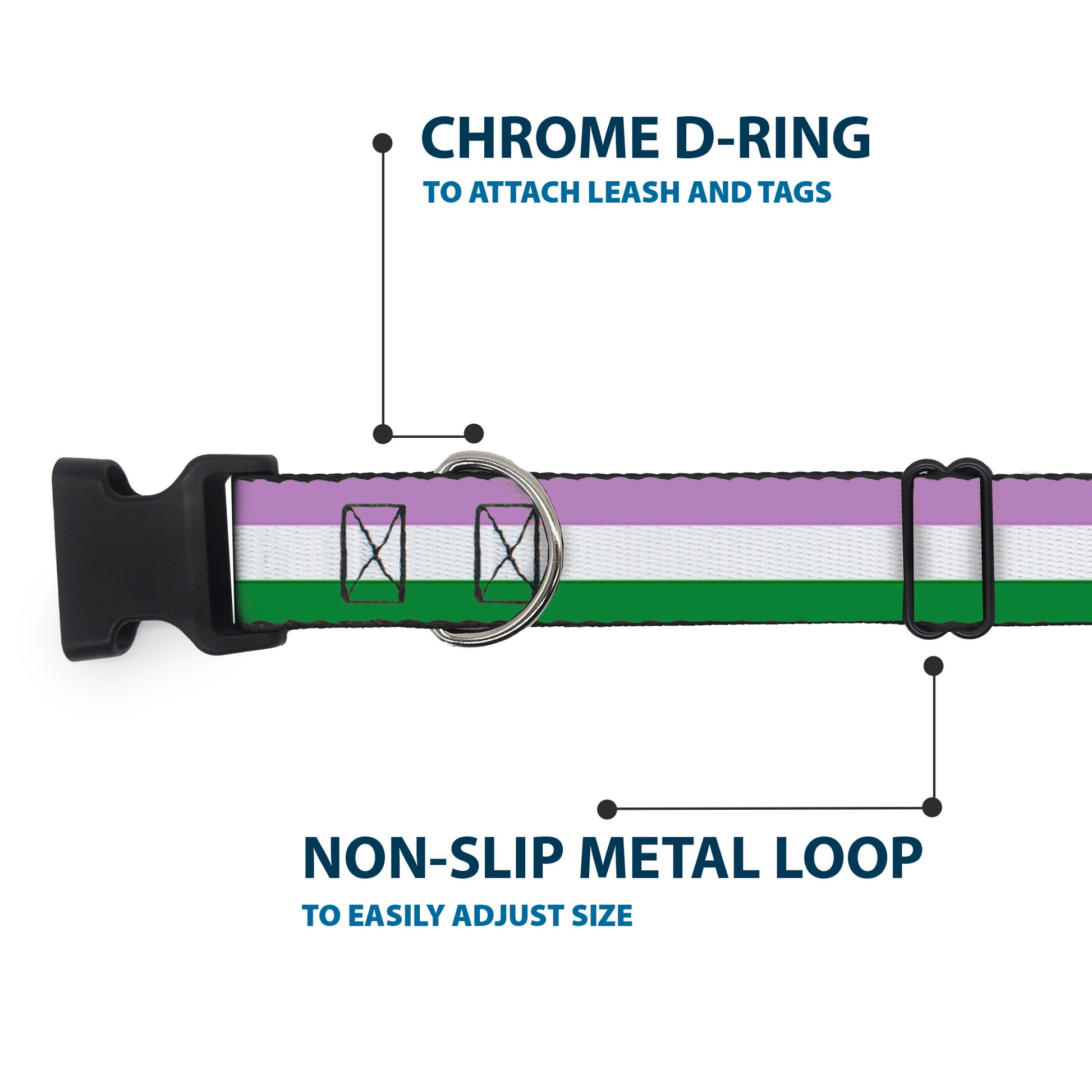 Plastic Clip Collar - Flag Genderqueer Lavender/White/Green Plastic Clip Collars Buckle-Down