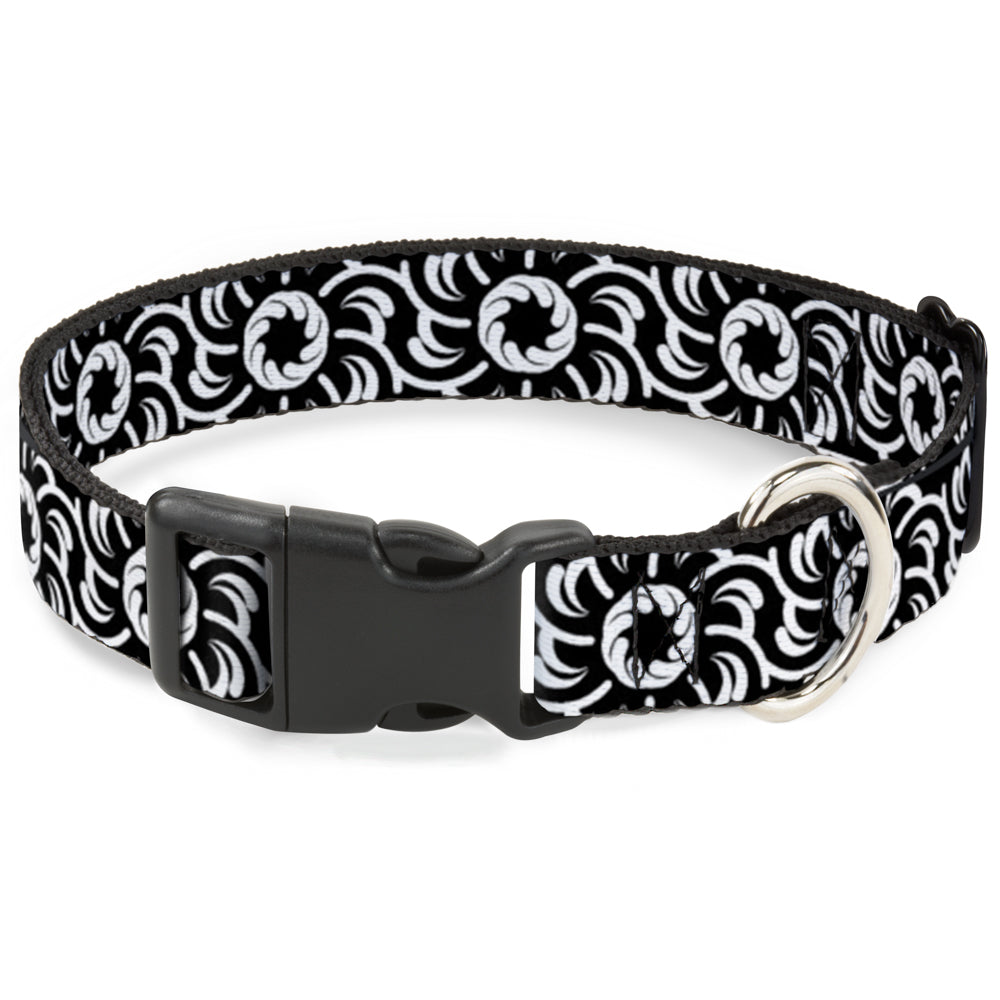Plastic Clip Collar - Floral Pinwheel Black/White Plastic Clip Collars Buckle-Down