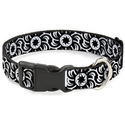 Plastic Clip Collar - Floral Pinwheel Black/White Plastic Clip Collars Buckle-Down