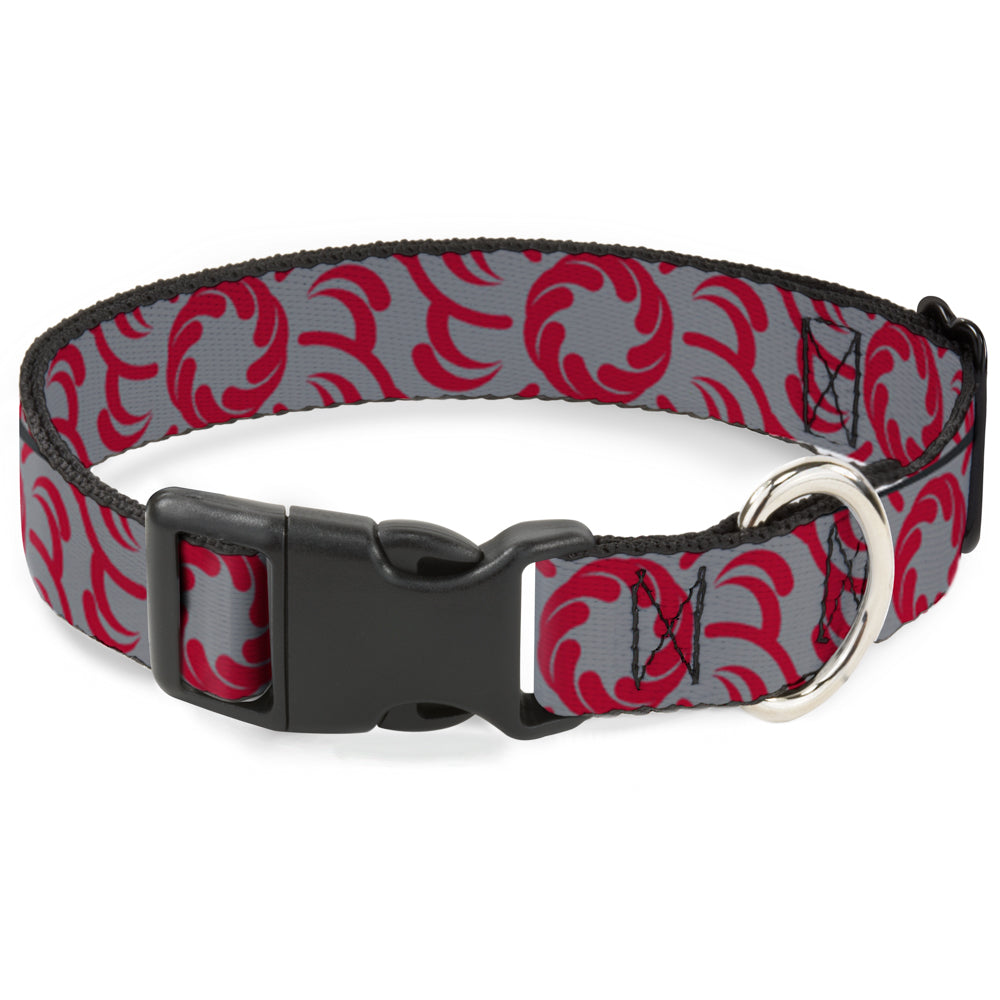 Plastic Clip Collar - Floral Pinwheel CLOSE-UP Gray/Red Plastic Clip Collars Buckle-Down