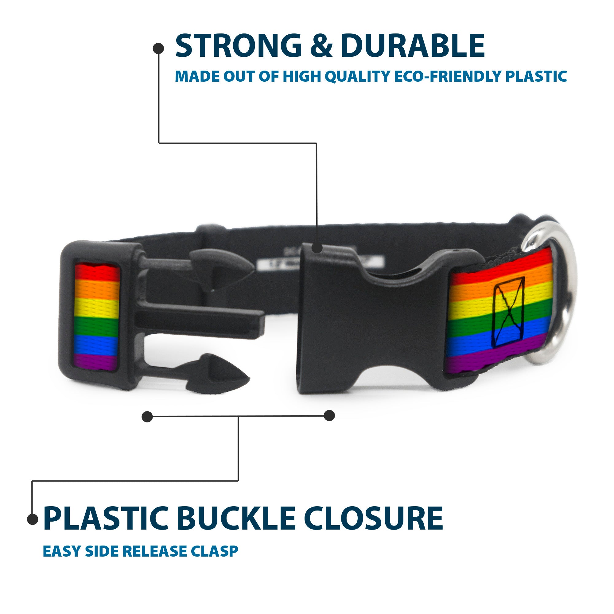 Plastic Clip Collar - Flag Pride Rainbow Plastic Clip Collars Buckle-Down
