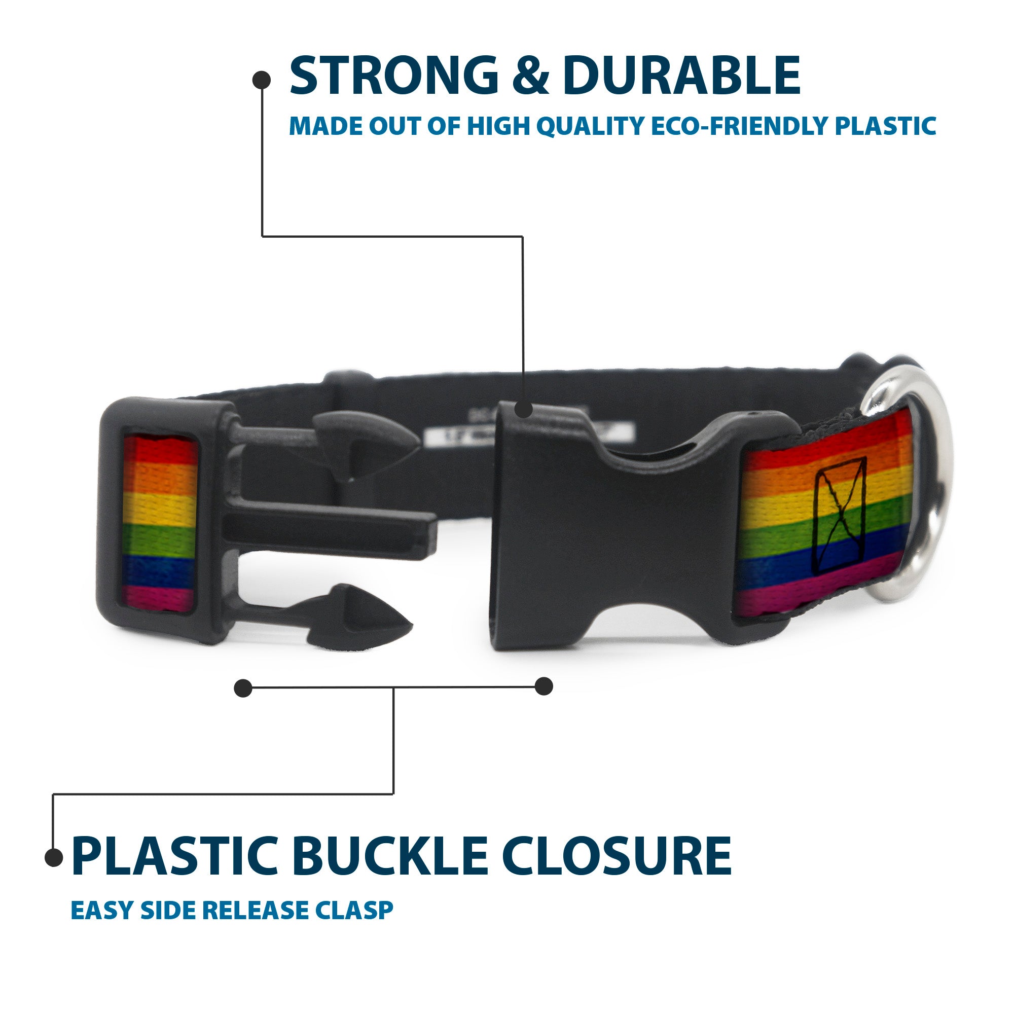 Plastic Clip Collar - Flag Pride Distressed Rainbow Plastic Clip Collars Buckle-Down