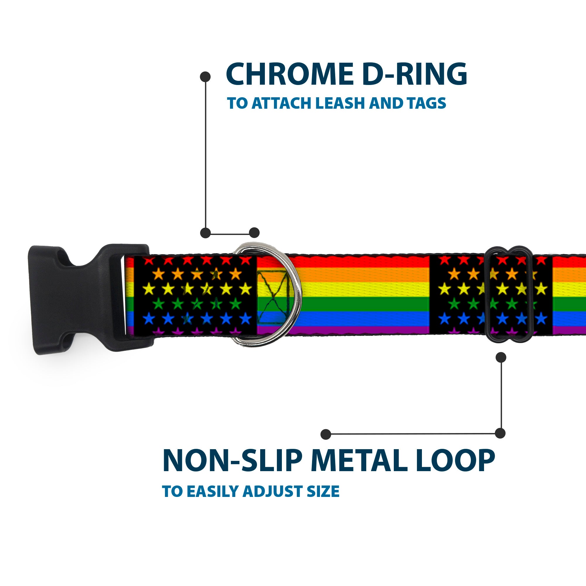 Plastic Clip Collar - Flag American Pride Rainbow/Black Plastic Clip Collars Buckle-Down