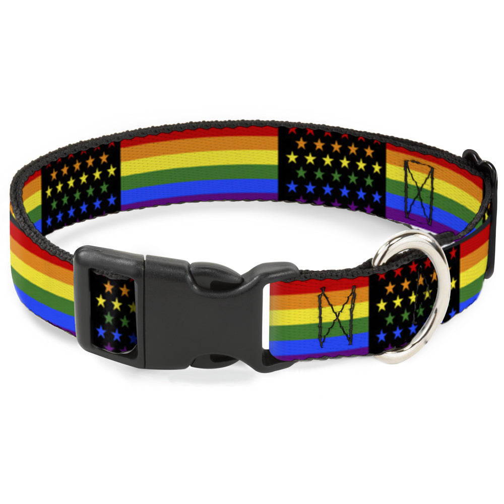 Plastic Clip Collar - Flag American Pride Rainbow/Black Plastic Clip Collars Buckle-Down