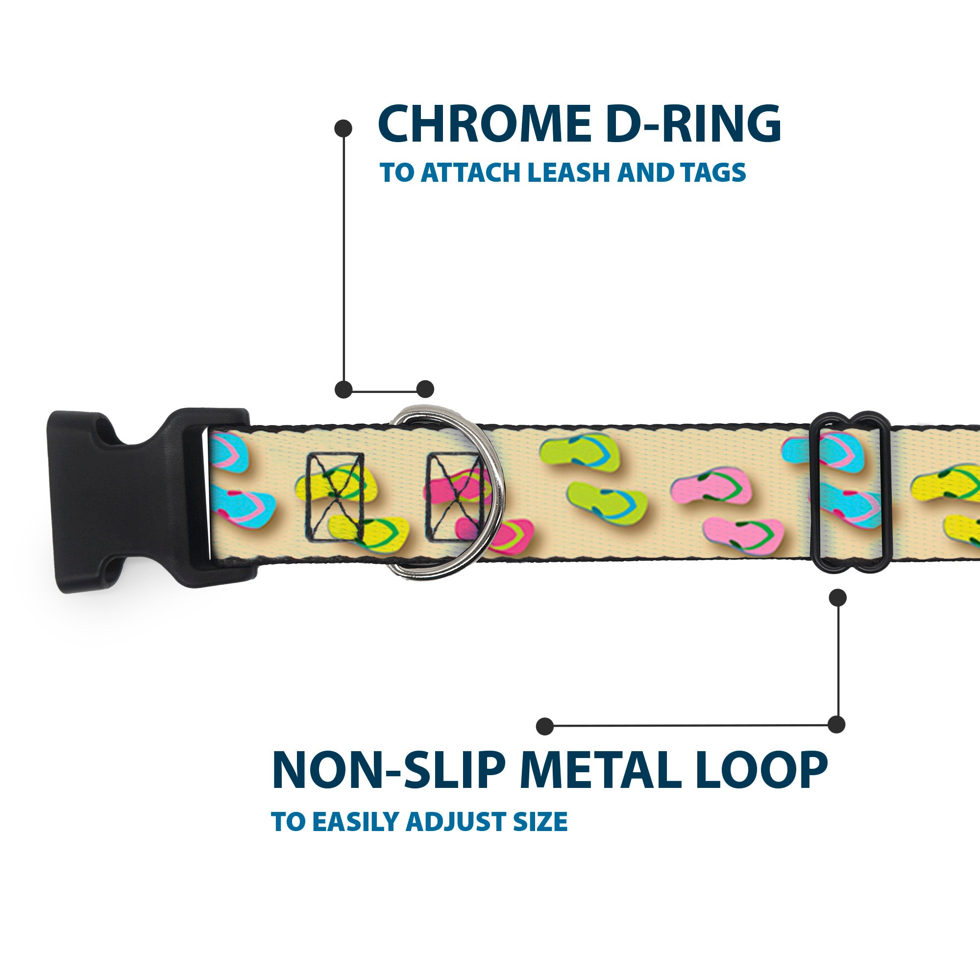 Plastic Clip Collar - Flip Flops3 Sand/Multi Color Plastic Clip Collars Buckle-Down