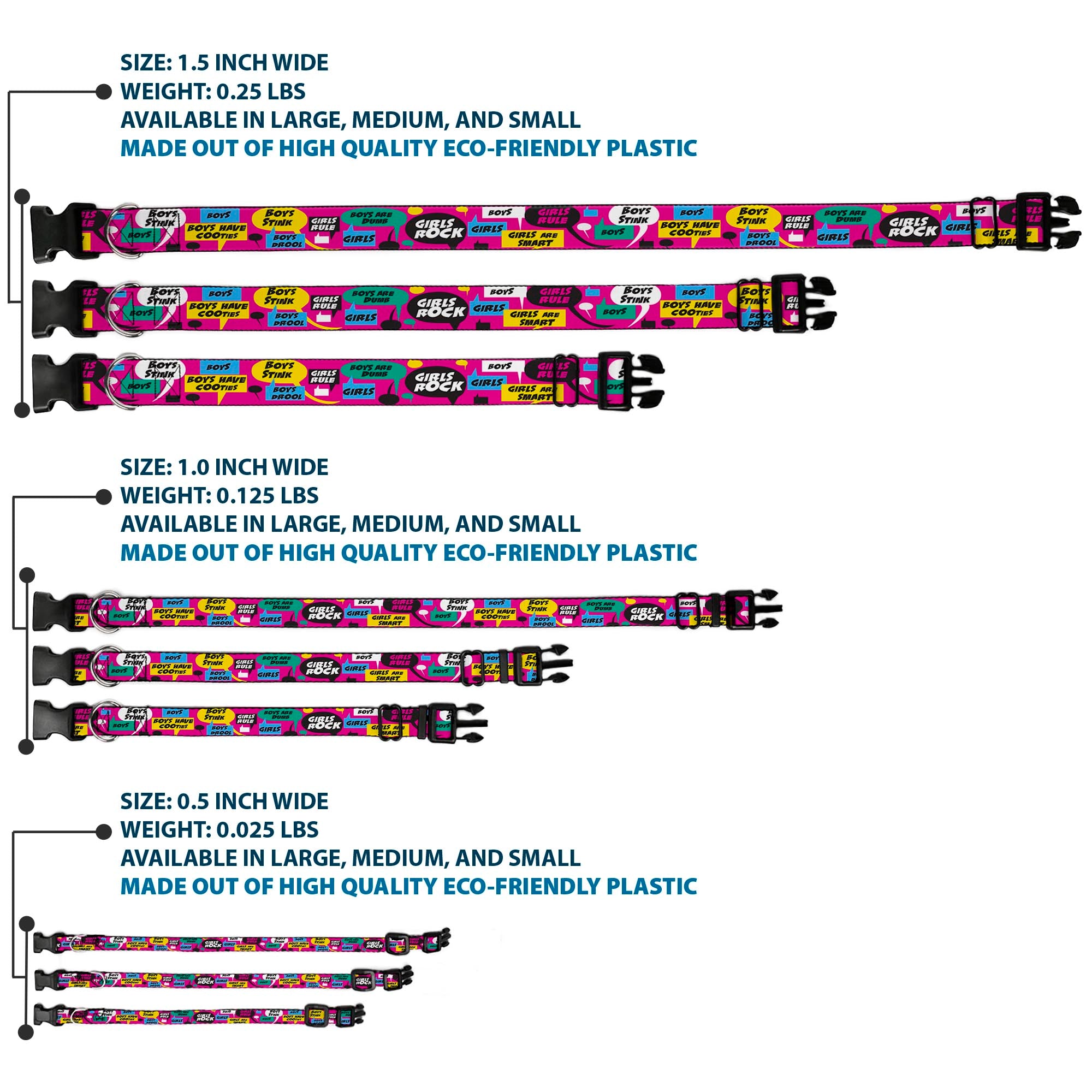 Plastic Clip Collar - Girls Rule Bubbles Plastic Clip Collars Buckle-Down