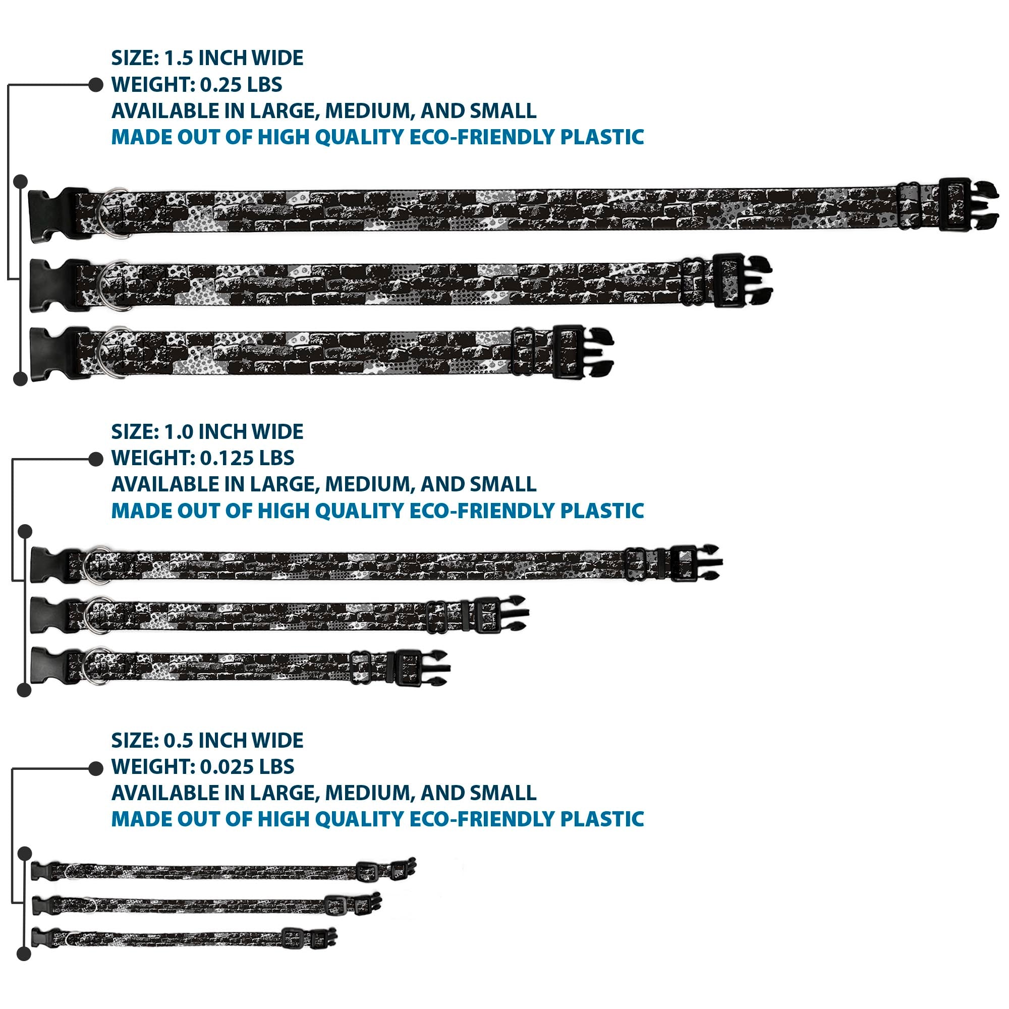 Plastic Clip Collar - Grunge Bricks Black/White Plastic Clip Collars Buckle-Down