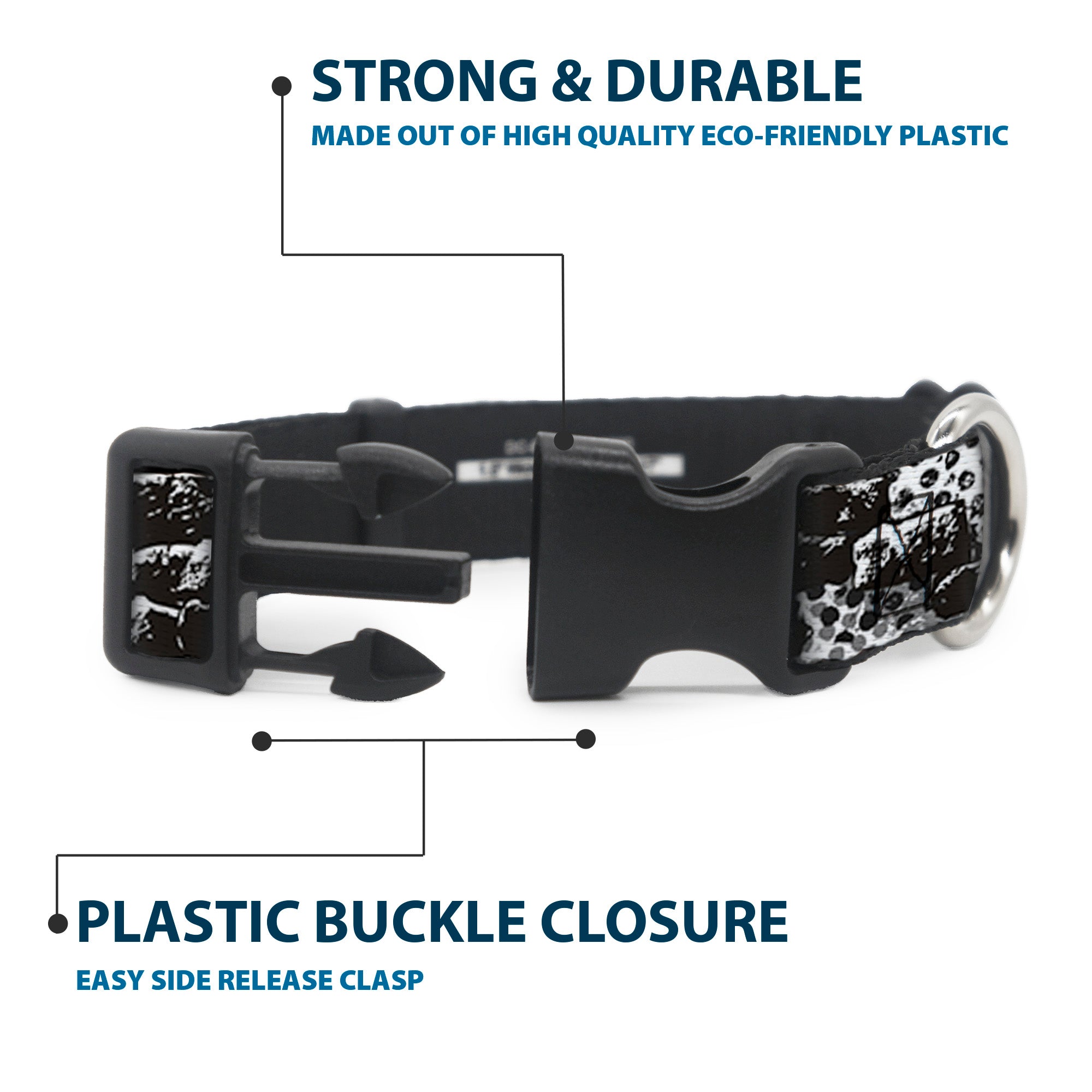 Plastic Clip Collar - Grunge Bricks Black/White Plastic Clip Collars Buckle-Down