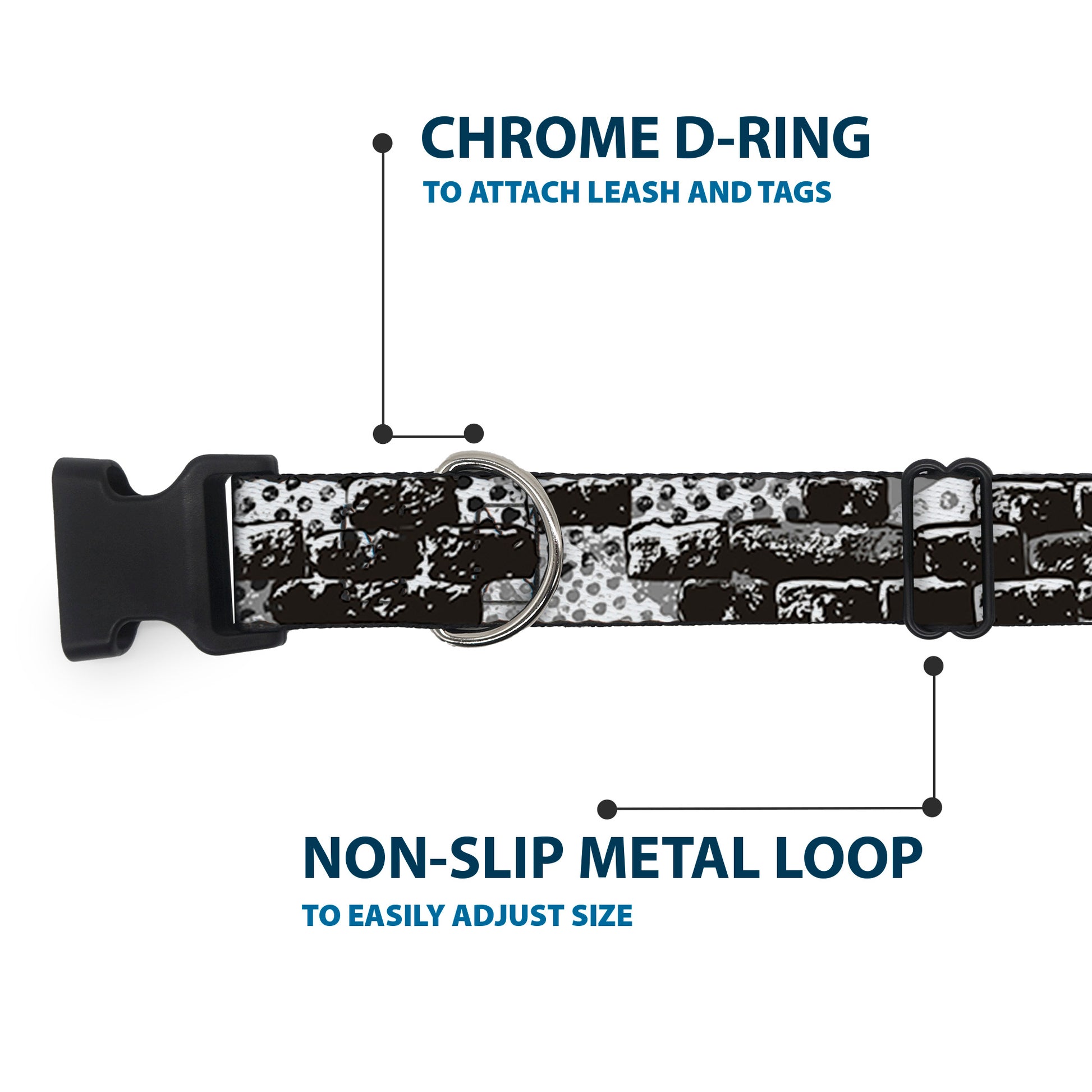 Plastic Clip Collar - Grunge Bricks Black/White Plastic Clip Collars Buckle-Down