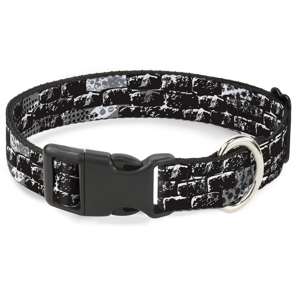 Plastic Clip Collar - Grunge Bricks Black/White Plastic Clip Collars Buckle-Down