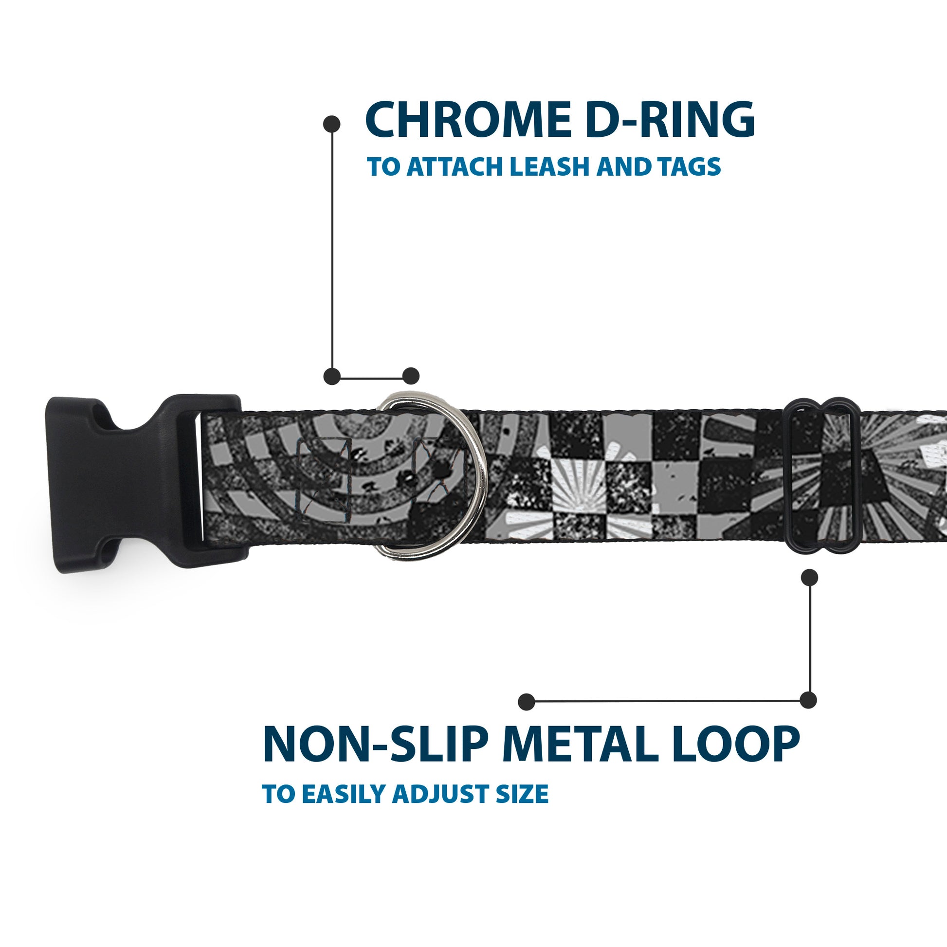 Plastic Clip Collar - Grunge Chaos Black/White Plastic Clip Collars Buckle-Down