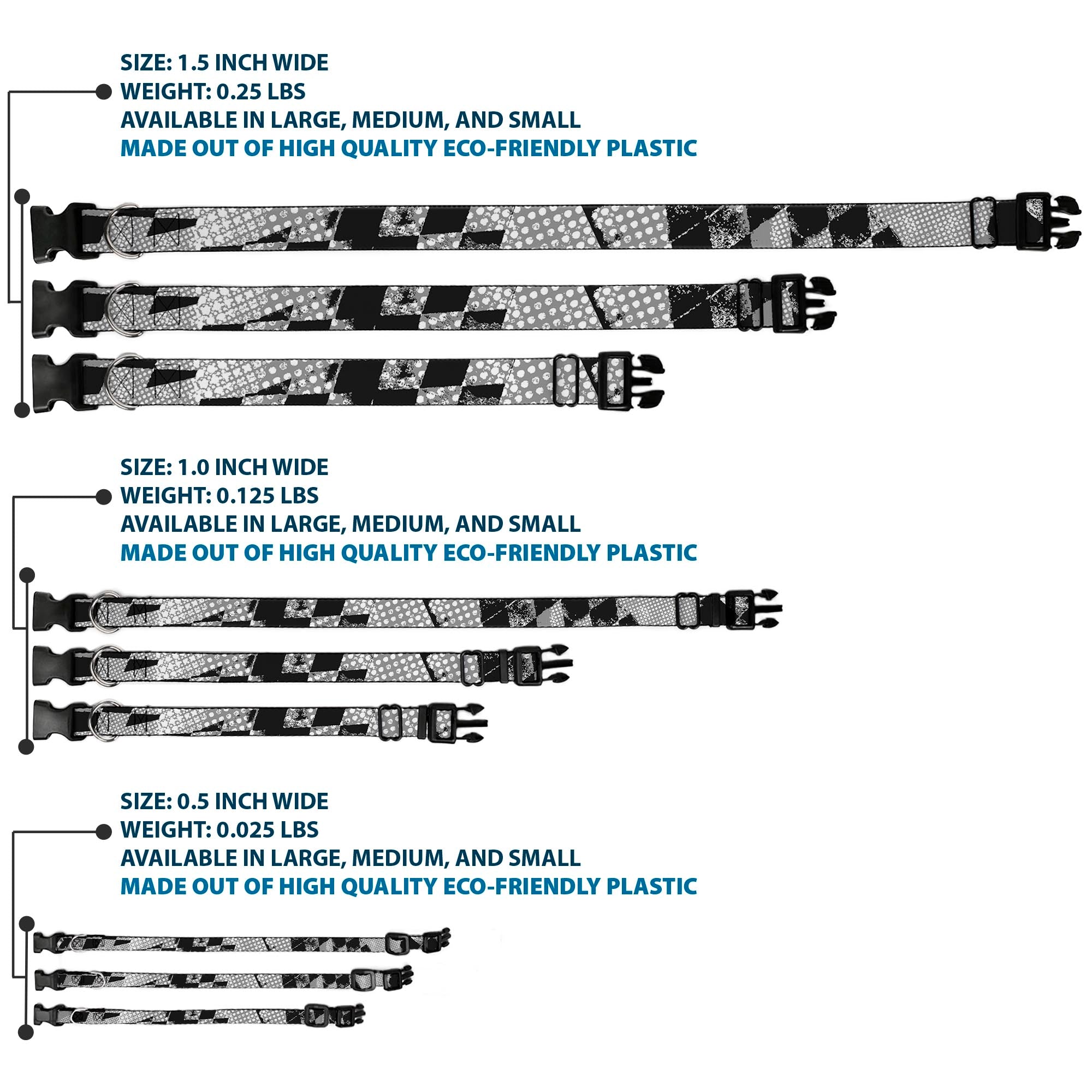 Plastic Clip Collar - Grunge Checker Flag Black/White Plastic Clip Collars Buckle-Down