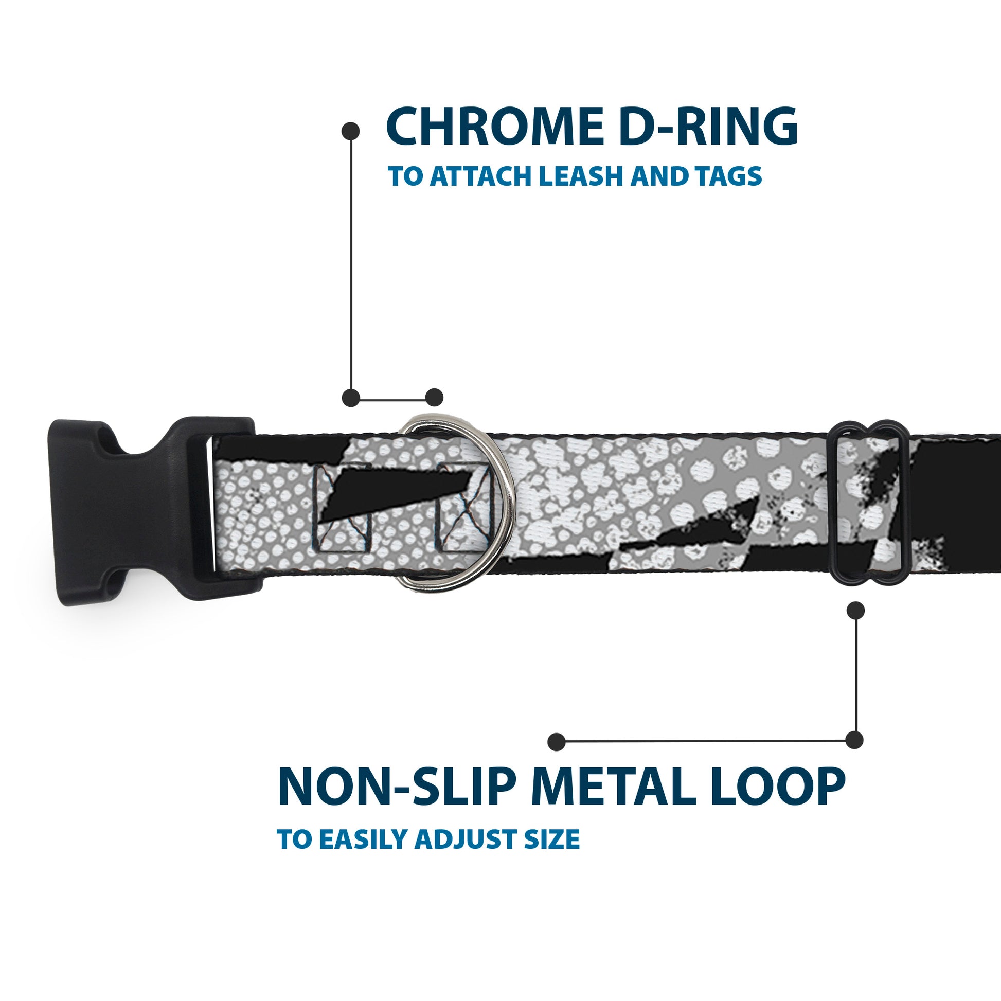 Plastic Clip Collar - Grunge Checker Flag Black/White Plastic Clip Collars Buckle-Down