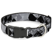 Plastic Clip Collar - Grunge Checker Flag Black/White Plastic Clip Collars Buckle-Down