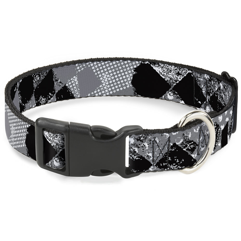 Plastic Clip Collar - Grunge Checker Flag Black/White Plastic Clip Collars Buckle-Down