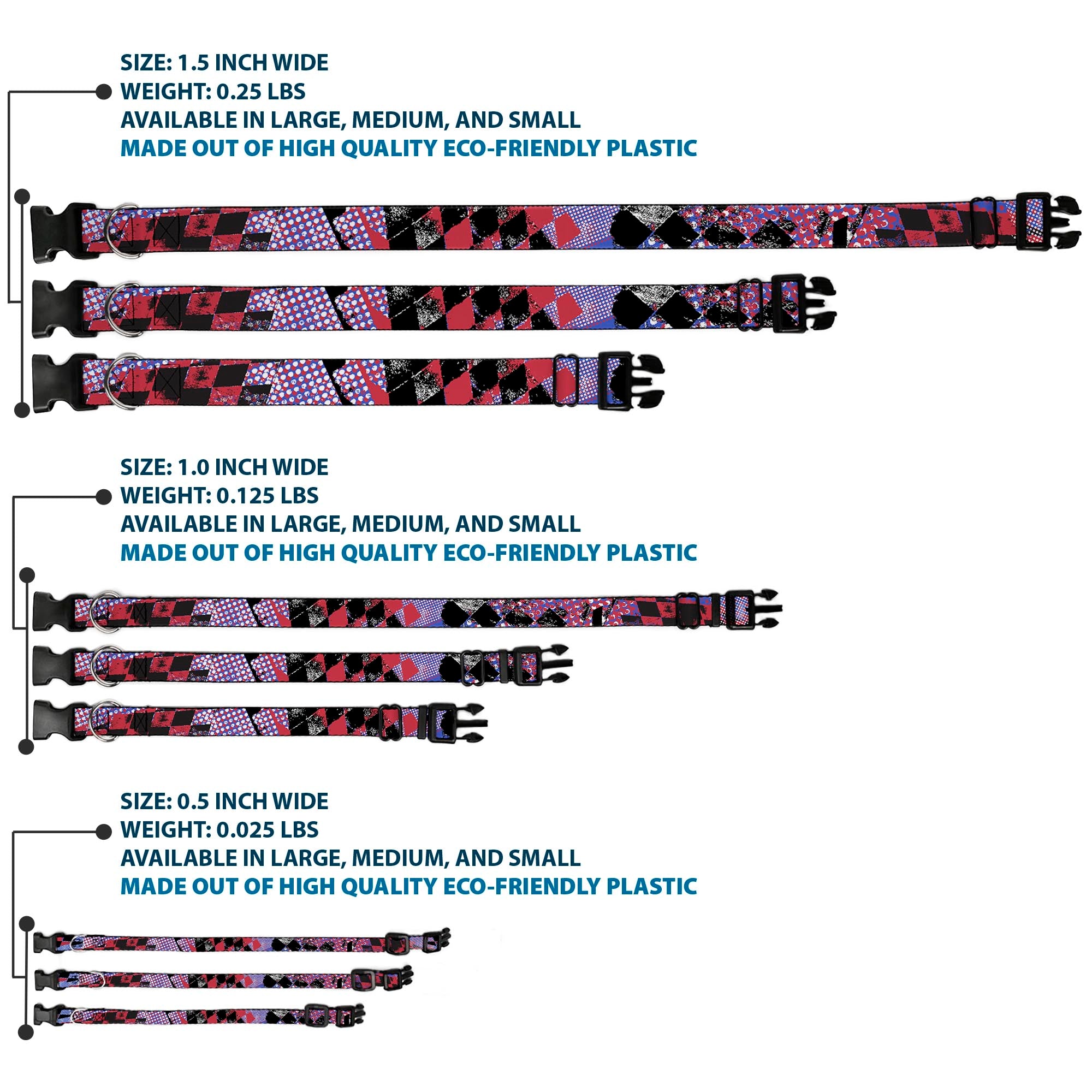 Plastic Clip Collar - Grunge Checker Flag Blue/Red Plastic Clip Collars Buckle-Down