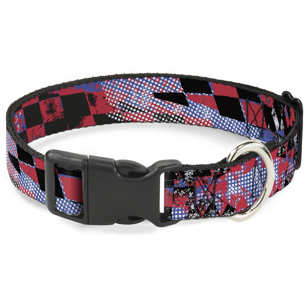 Plastic Clip Collar - Grunge Checker Flag Blue/Red Plastic Clip Collars Buckle-Down