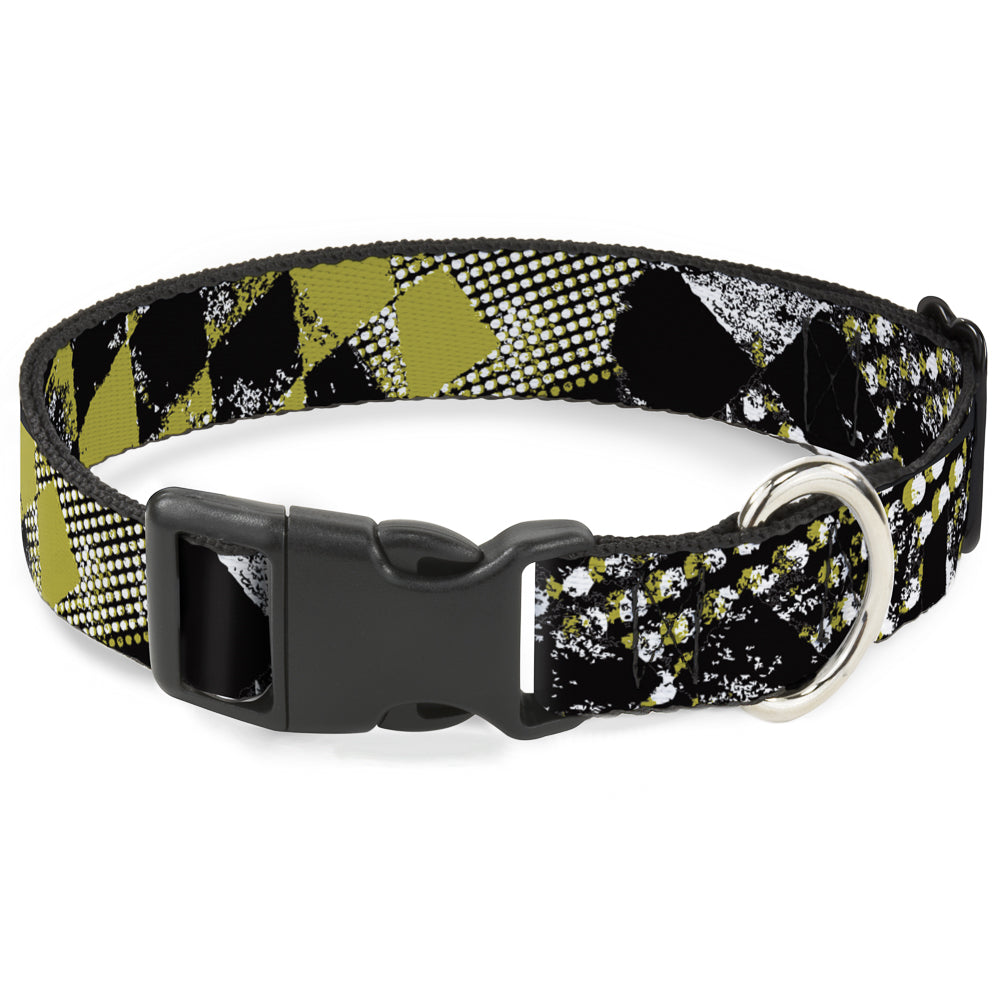 Plastic Clip Collar - Grunge Checker Flag Green Plastic Clip Collars Buckle-Down