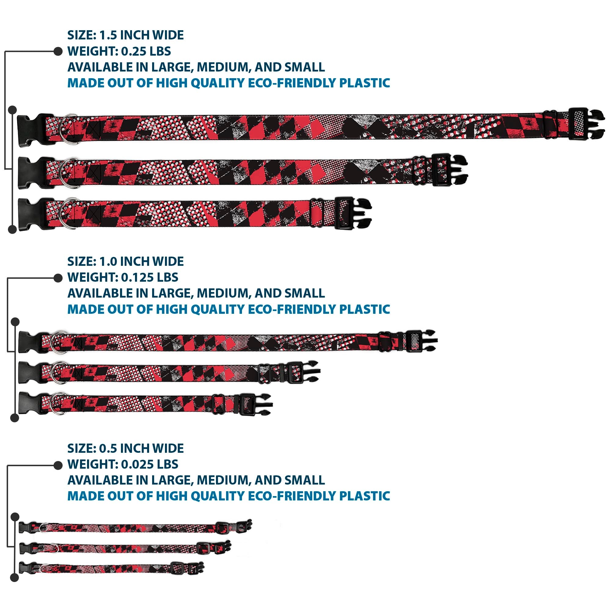 Plastic Clip Collar - Grunge Checker Flag Red Plastic Clip Collars Buckle-Down