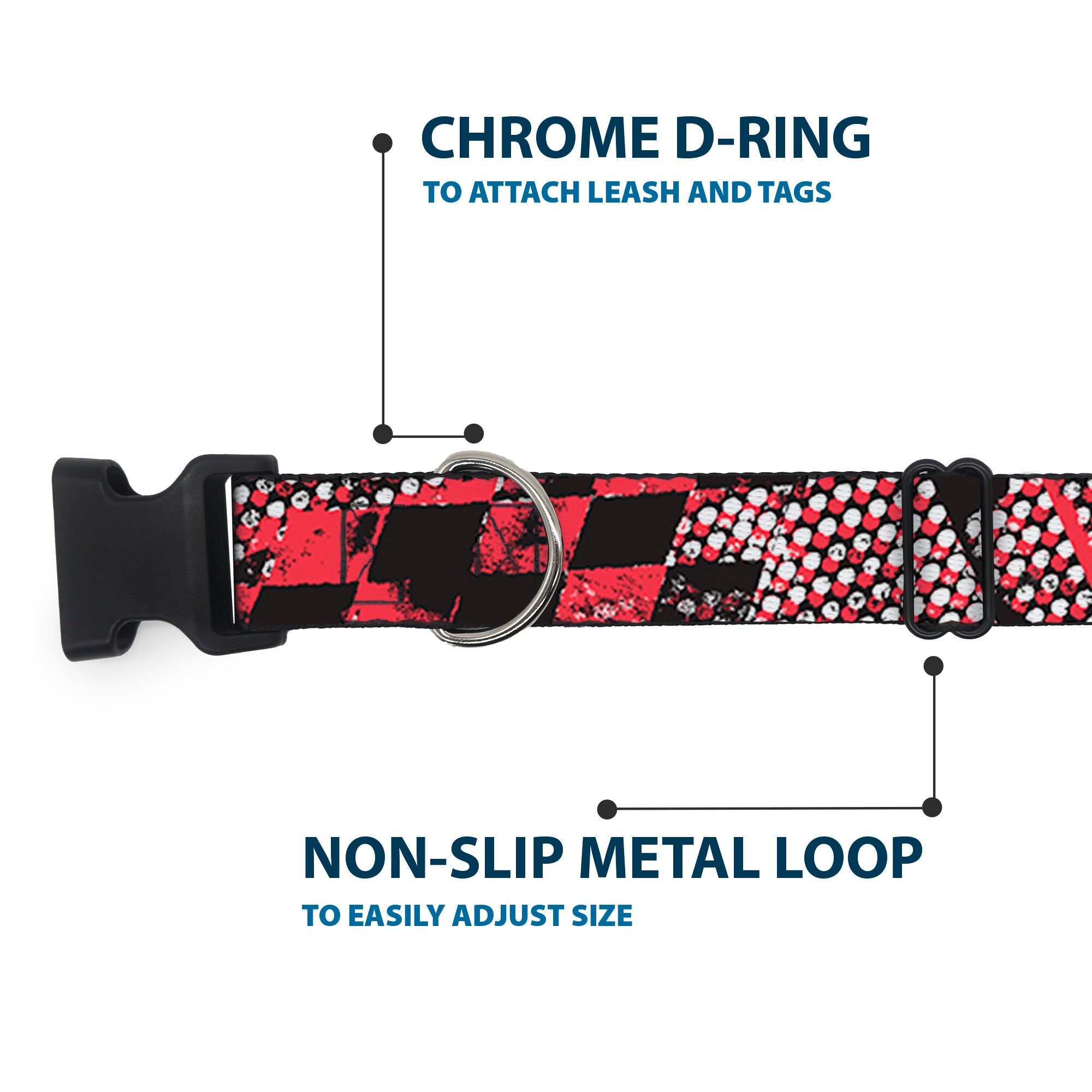Plastic Clip Collar - Grunge Checker Flag Red Plastic Clip Collars Buckle-Down