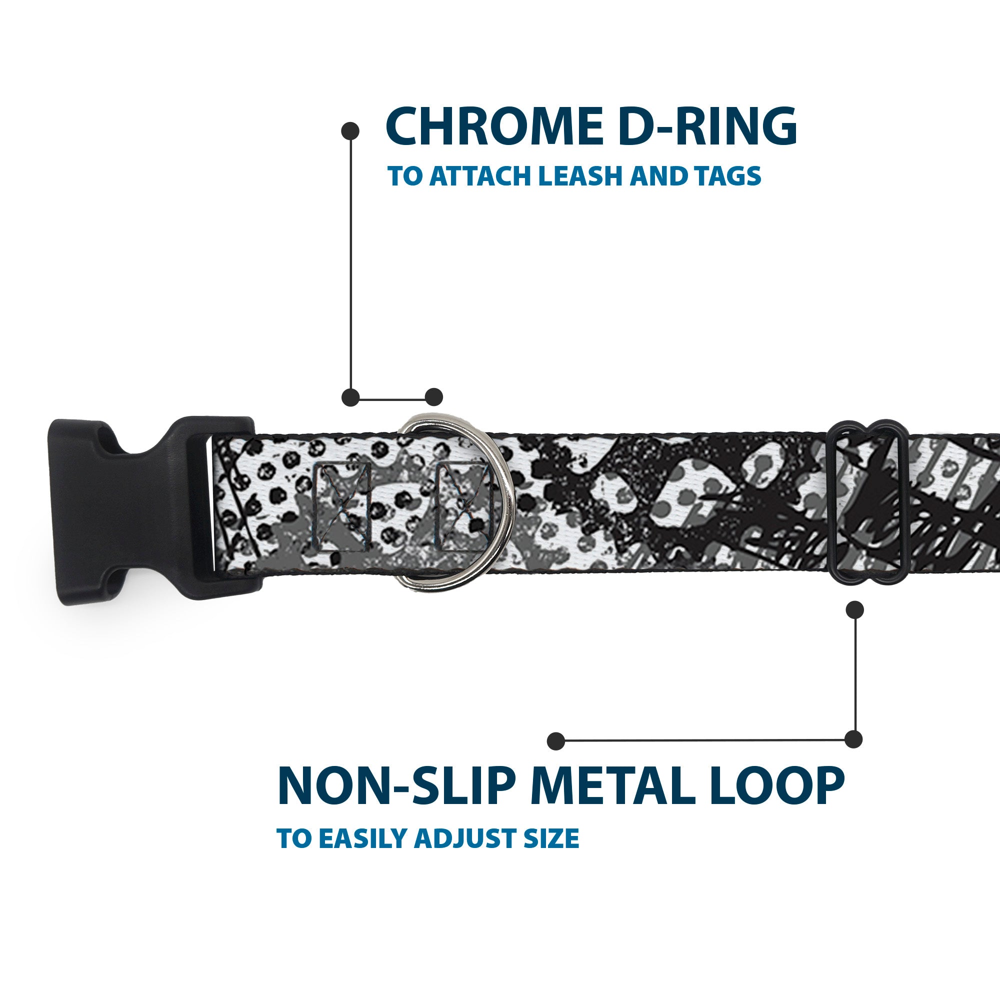 Plastic Clip Collar - Grunge Gears Black/White Plastic Clip Collars Buckle-Down